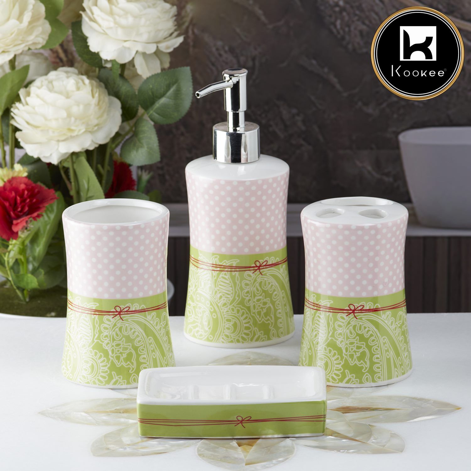 Ceramic Bathroom Set of 4 with Soap Dispenser (8173)