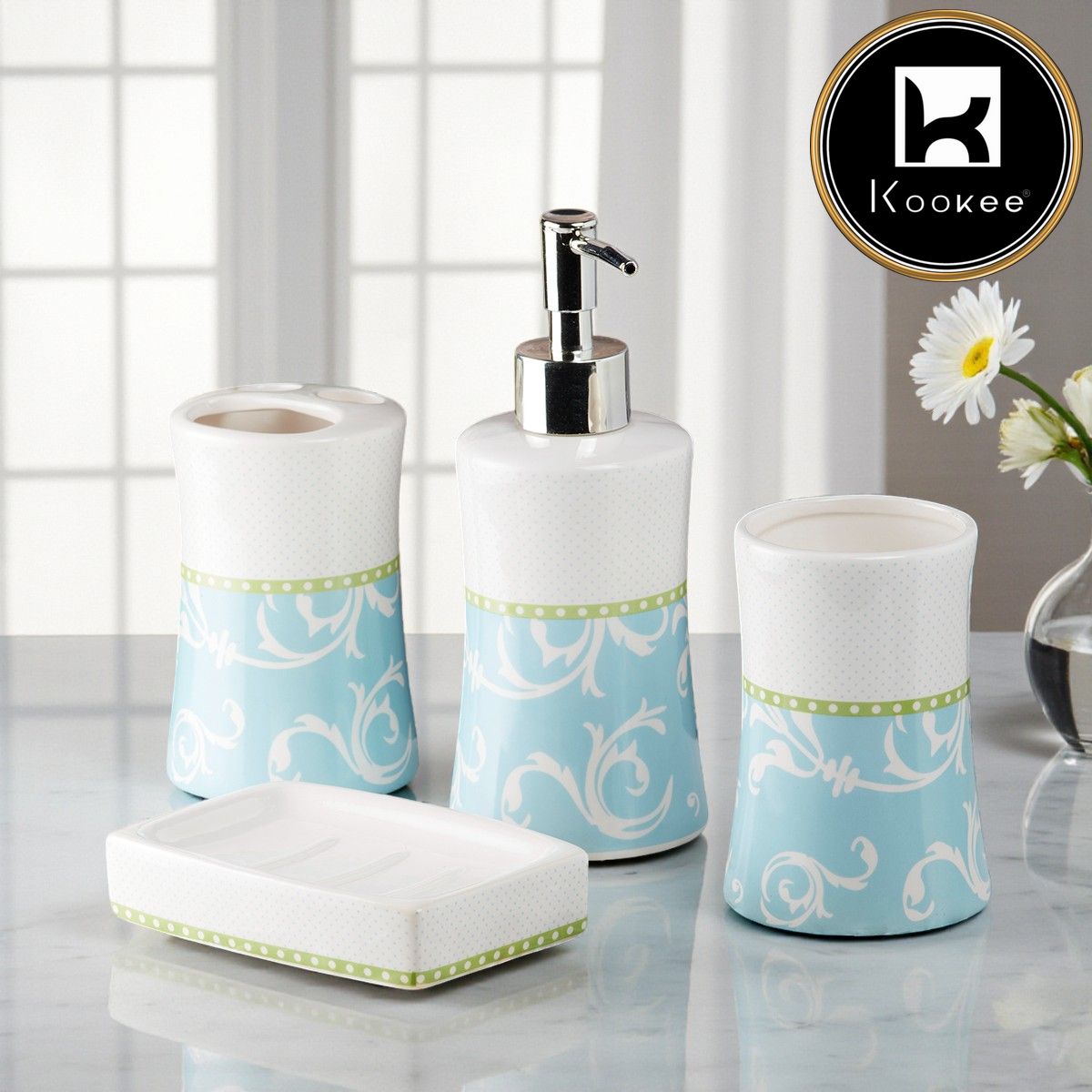Kookee Ceramic Bathroom Sets, Multi, ART08174