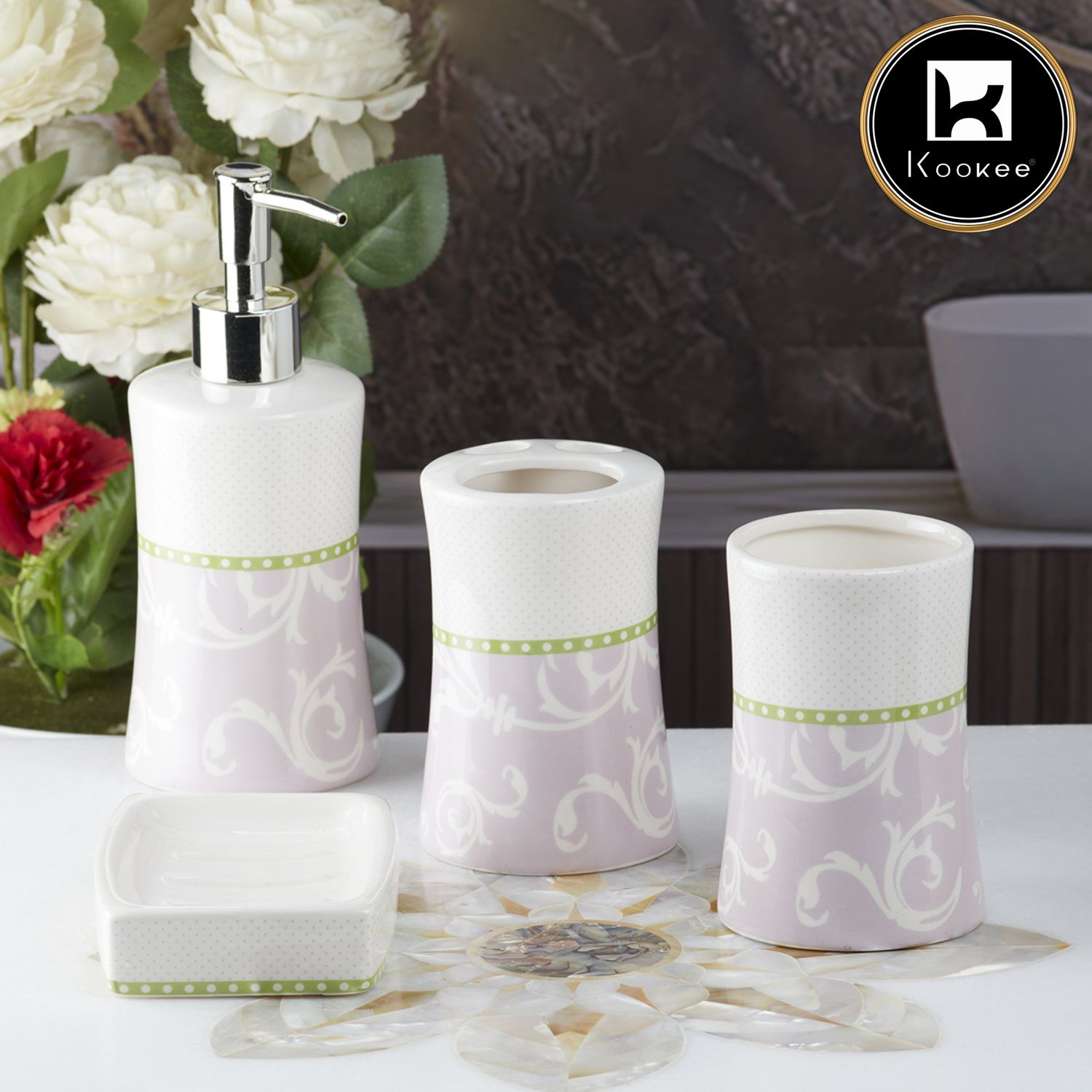 Ceramic Bathroom Set of 4 with Soap Dispenser (8175)