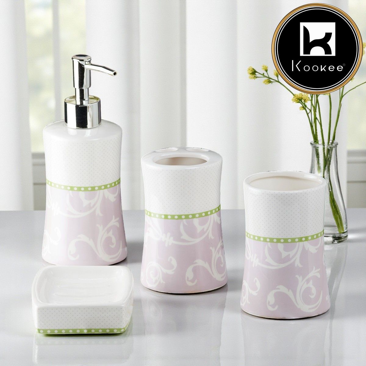 Ceramic Bathroom Set of 4 with Soap Dispenser (8175)