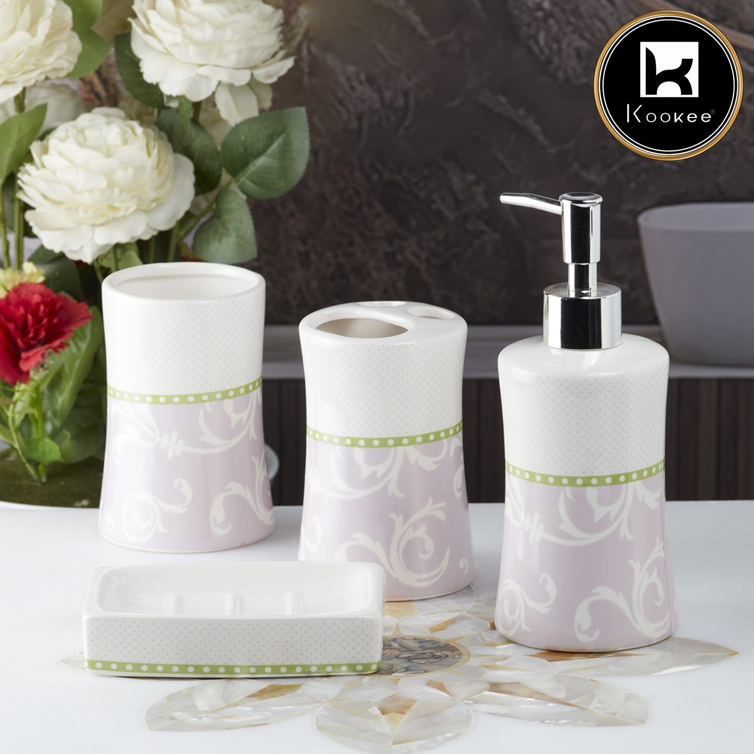 Ceramic Bathroom Set of 4 with Soap Dispenser (8175)