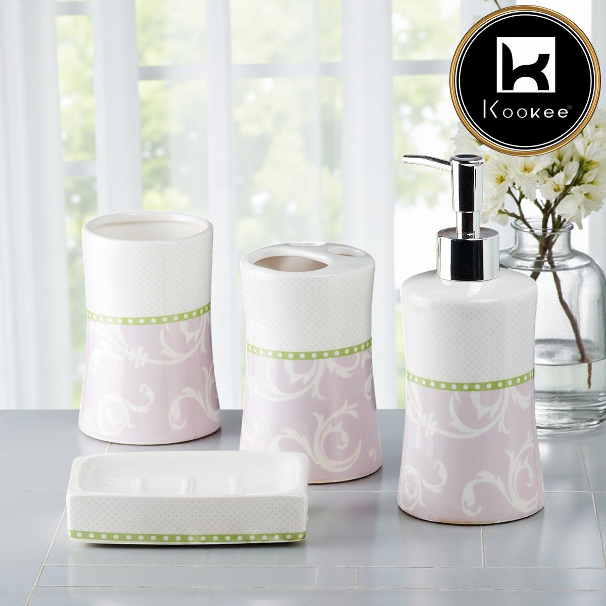 Ceramic Bathroom Set of 4 with Soap Dispenser (8175)