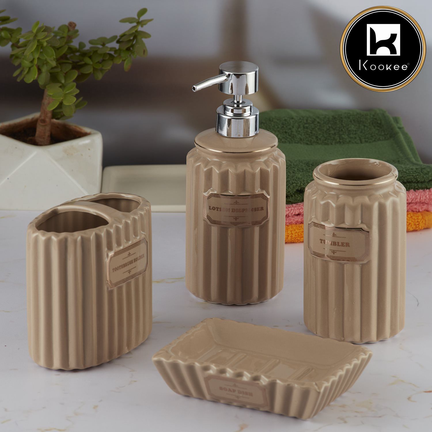 Kookee Ceramic Bathroom Sets, Brown, ART08176