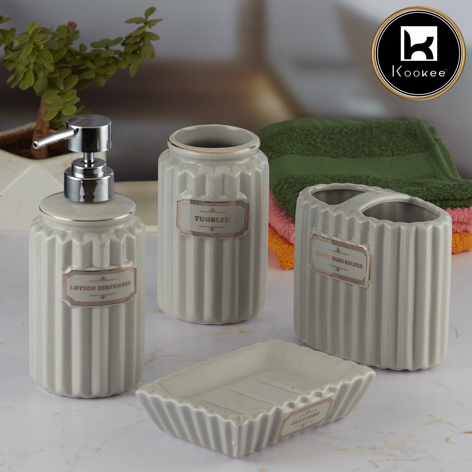 Ceramic Bathroom Accessories Set of 4 with Soap Dispenser (8177)