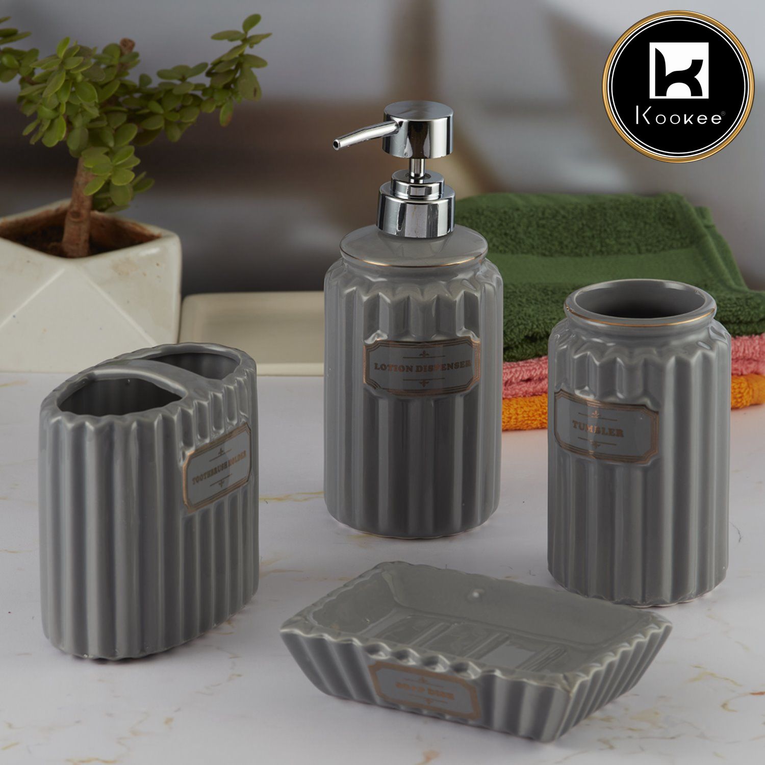 Ceramic Bathroom Accessories Set of 4 with Soap Dispenser (8178)