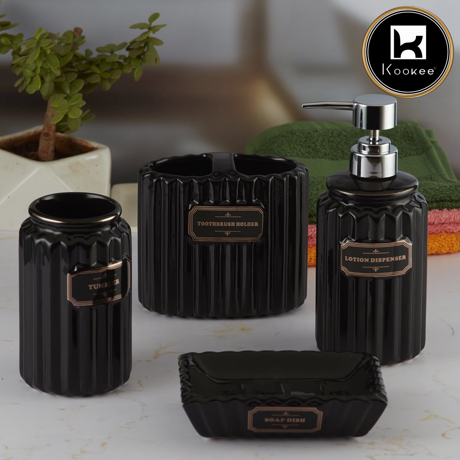 Kookee Ceramic Bathroom Sets, Black, ART08179