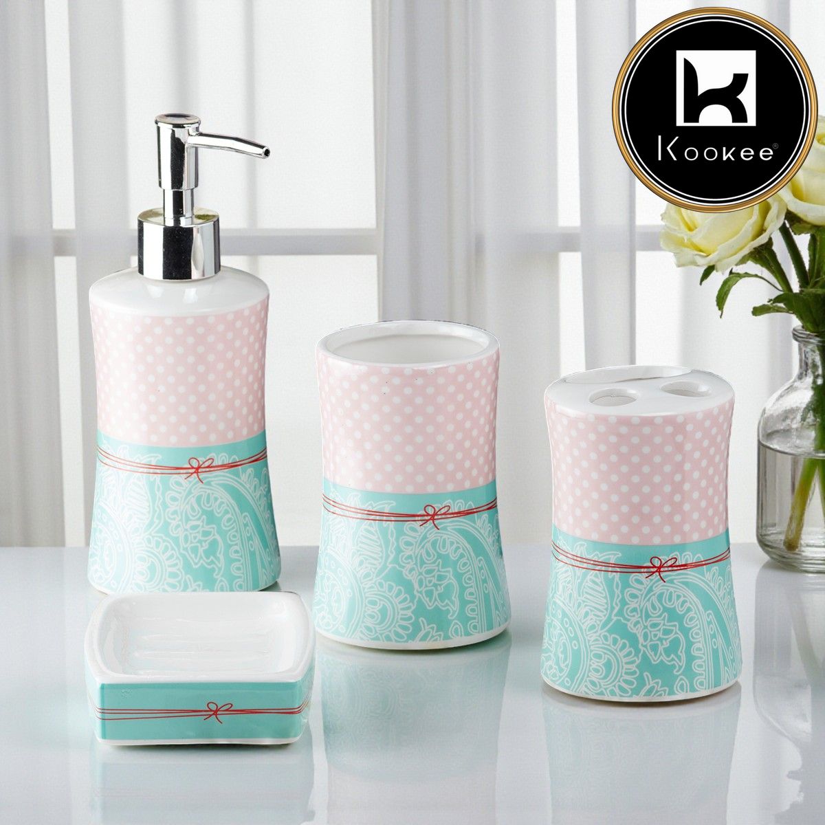 Kookee Ceramic Bathroom Sets, Blue, ART08181