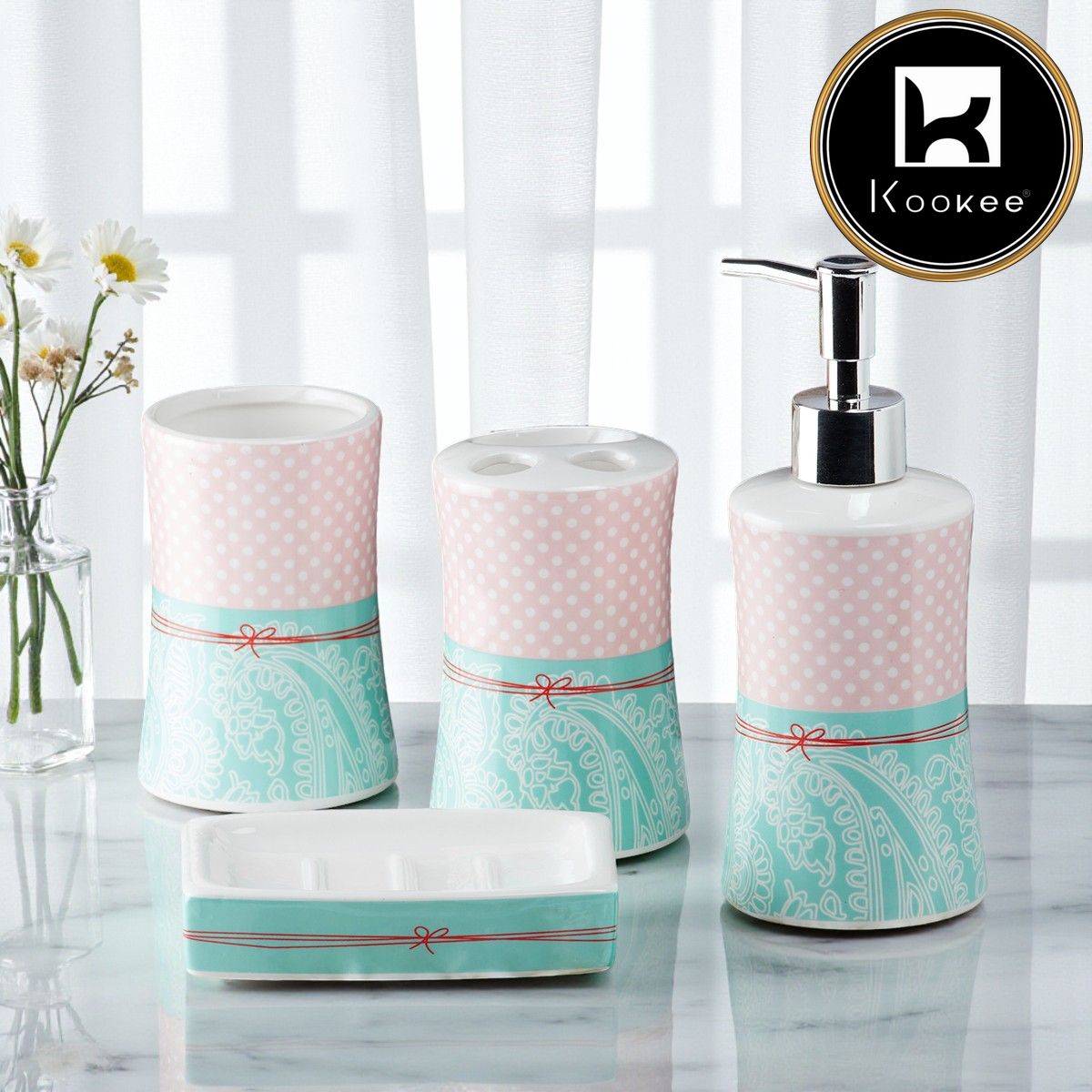 Kookee Ceramic Bathroom Sets, Blue, ART08181