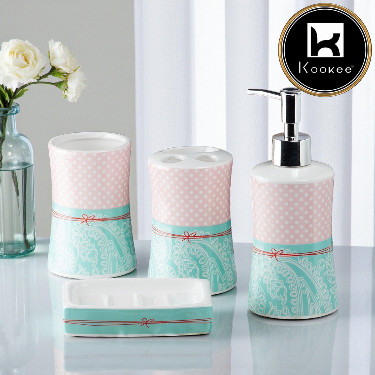 Kookee Ceramic Bathroom Sets, Blue, ART08181