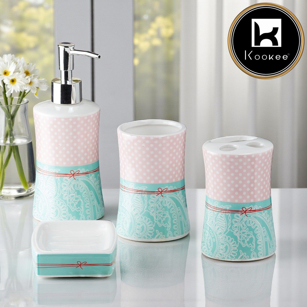 Kookee Ceramic Bathroom Sets, Blue, ART08181