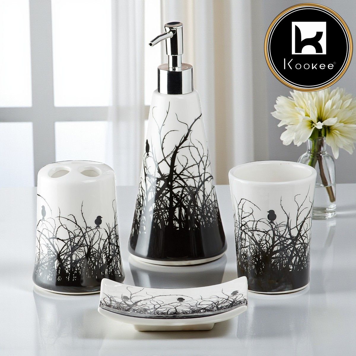 Ceramic Bathroom Set of 4 with Soap Dispenser (8183)