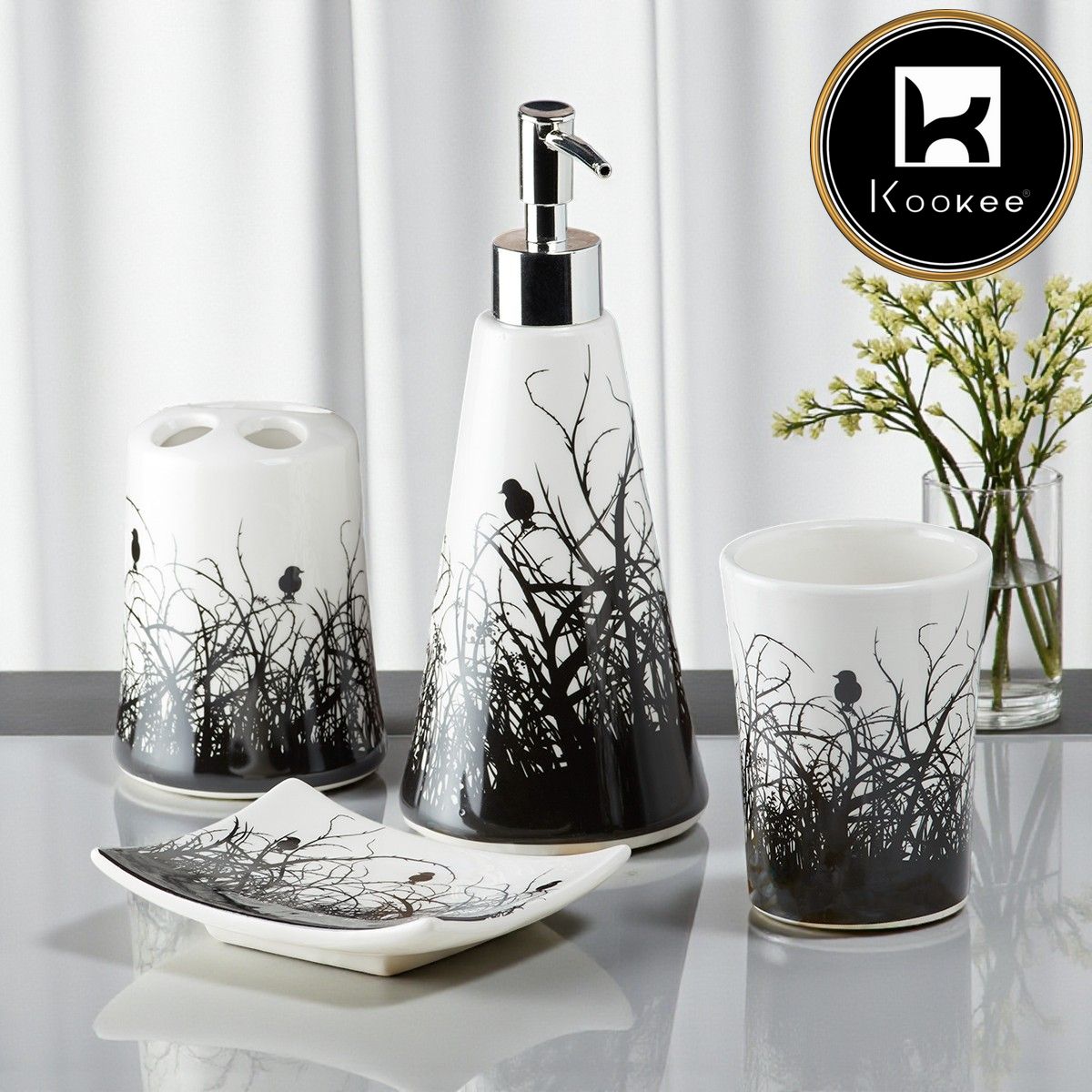 Ceramic Bathroom Set of 4 with Soap Dispenser (8183)
