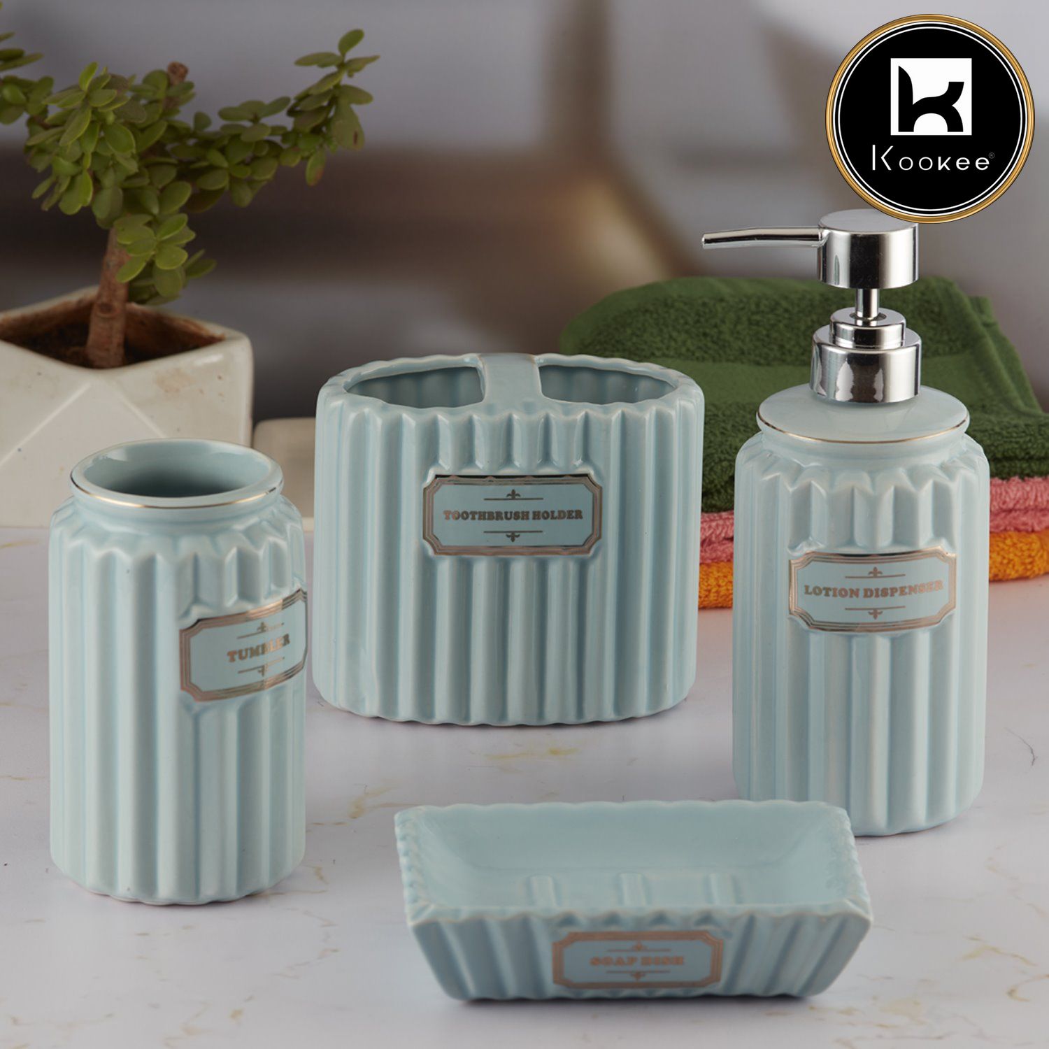 Kookee Ceramic Bathroom Sets, Blue, ART08184