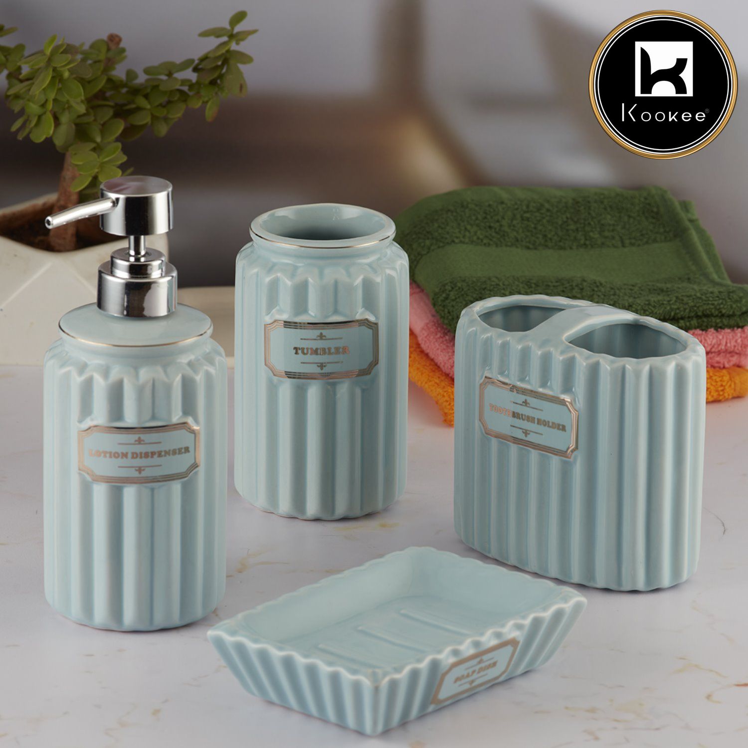 Kookee Ceramic Bathroom Sets, Blue, ART08184