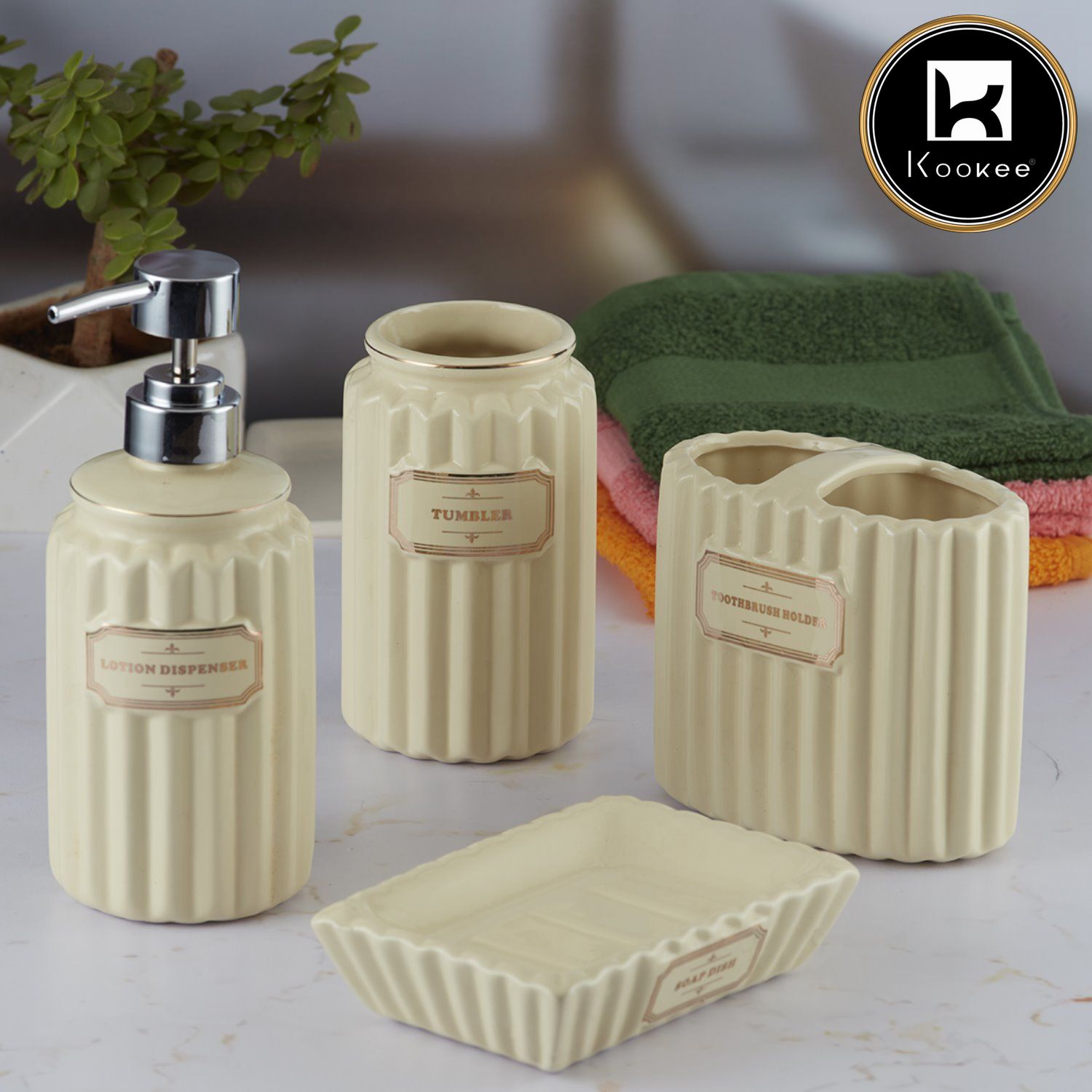 Kookee Ceramic Bathroom Sets, Beige, ART08185