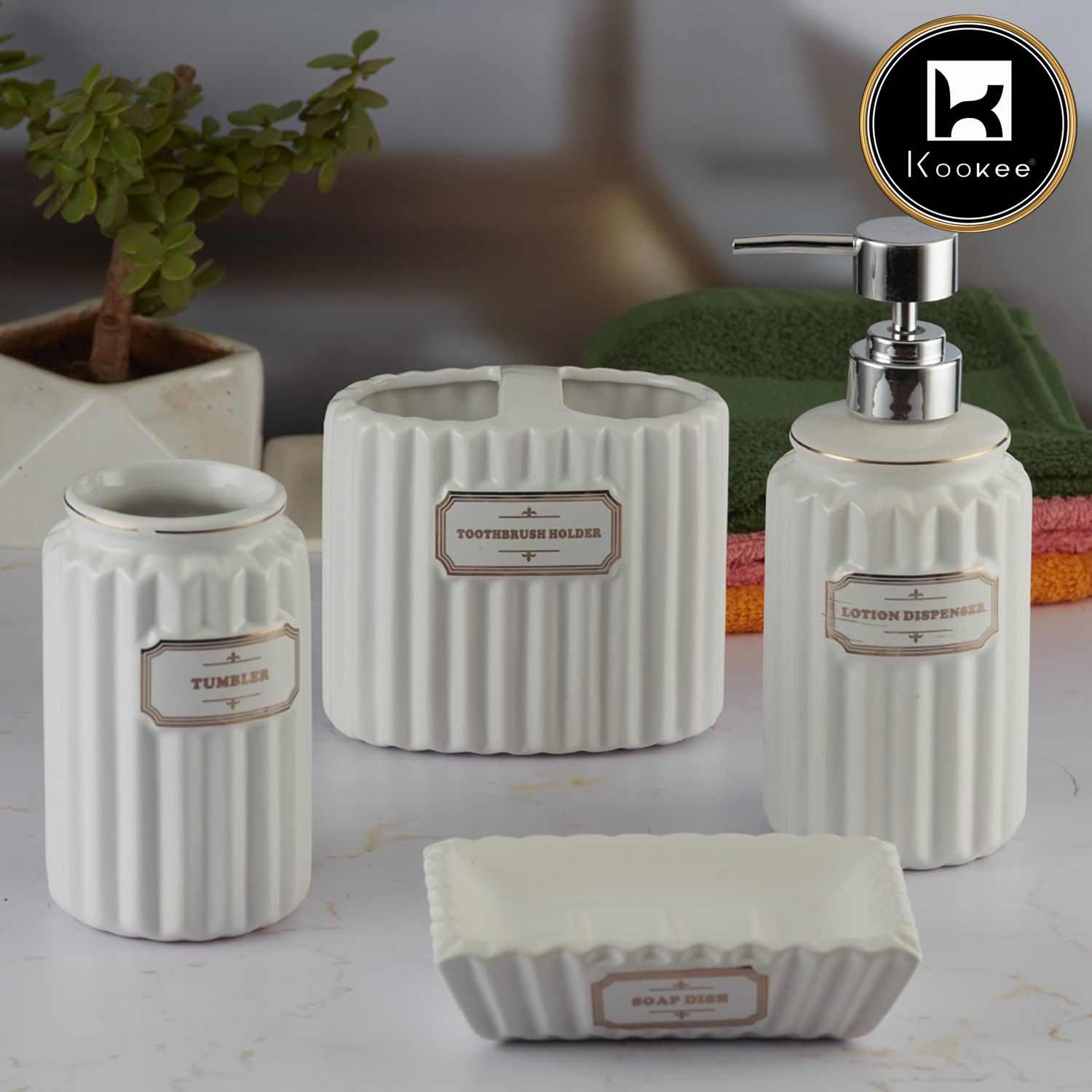 Kookee Ceramic Bathroom Sets, White, ART08186