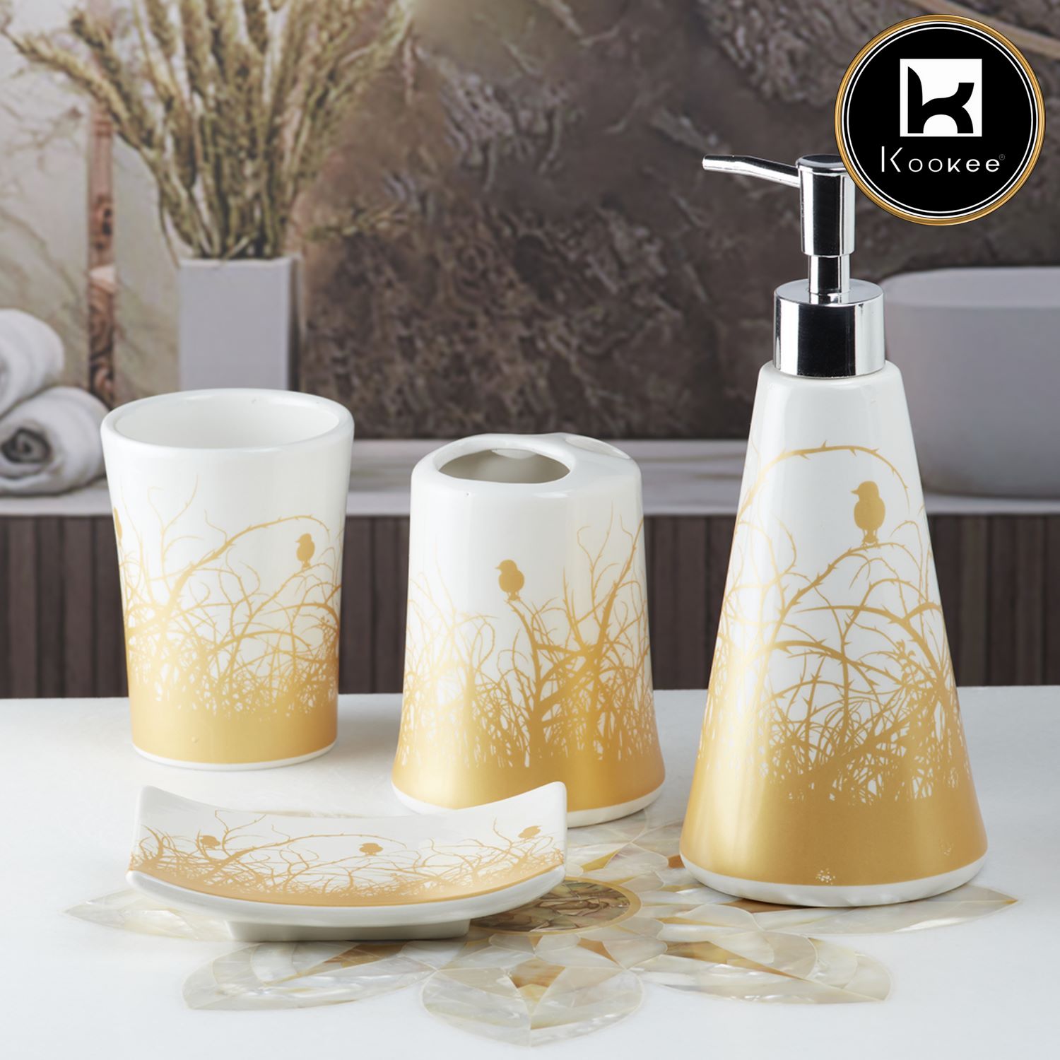 Ceramic Bathroom Set of 4 with Soap Dispenser (8188)