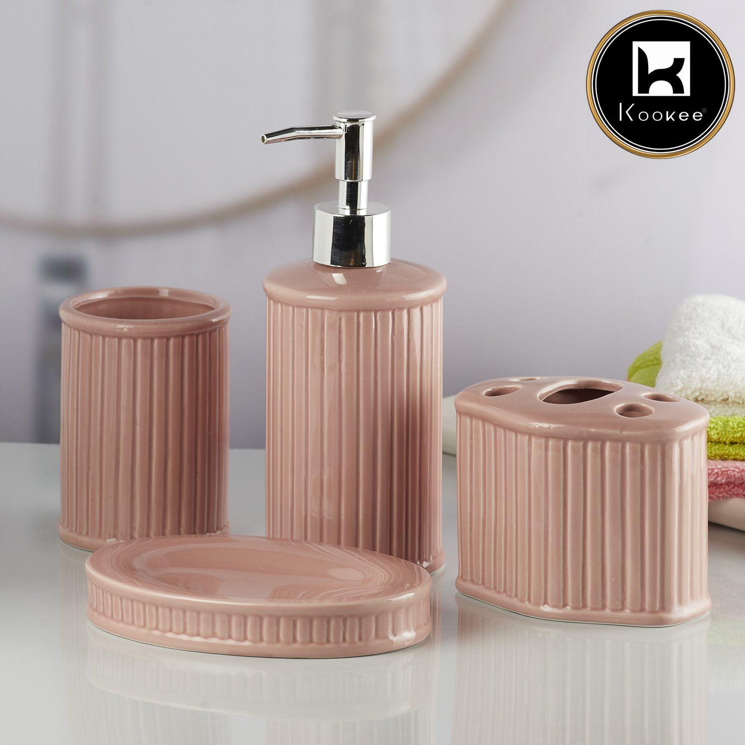 Kookee Ceramic Bathroom Sets, Pink, ART08194