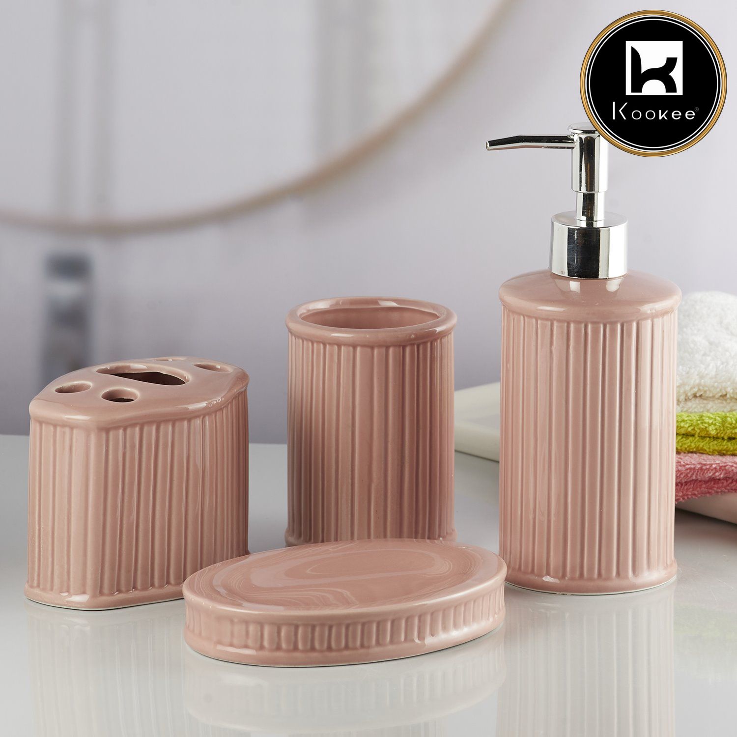 Kookee Ceramic Bathroom Sets, Pink, ART08194