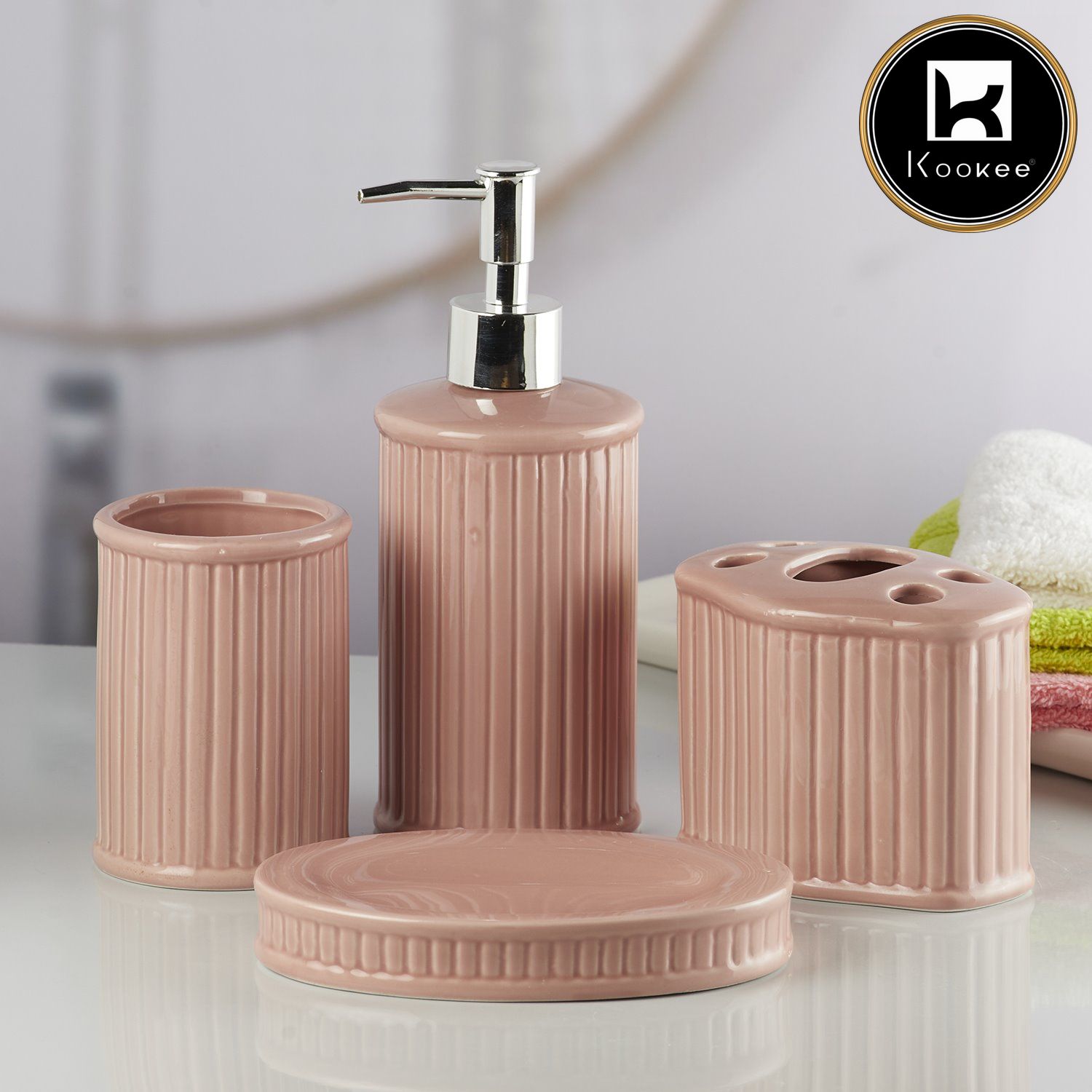 Ceramic Bathroom Set of 4 with Soap Dispenser (8194)