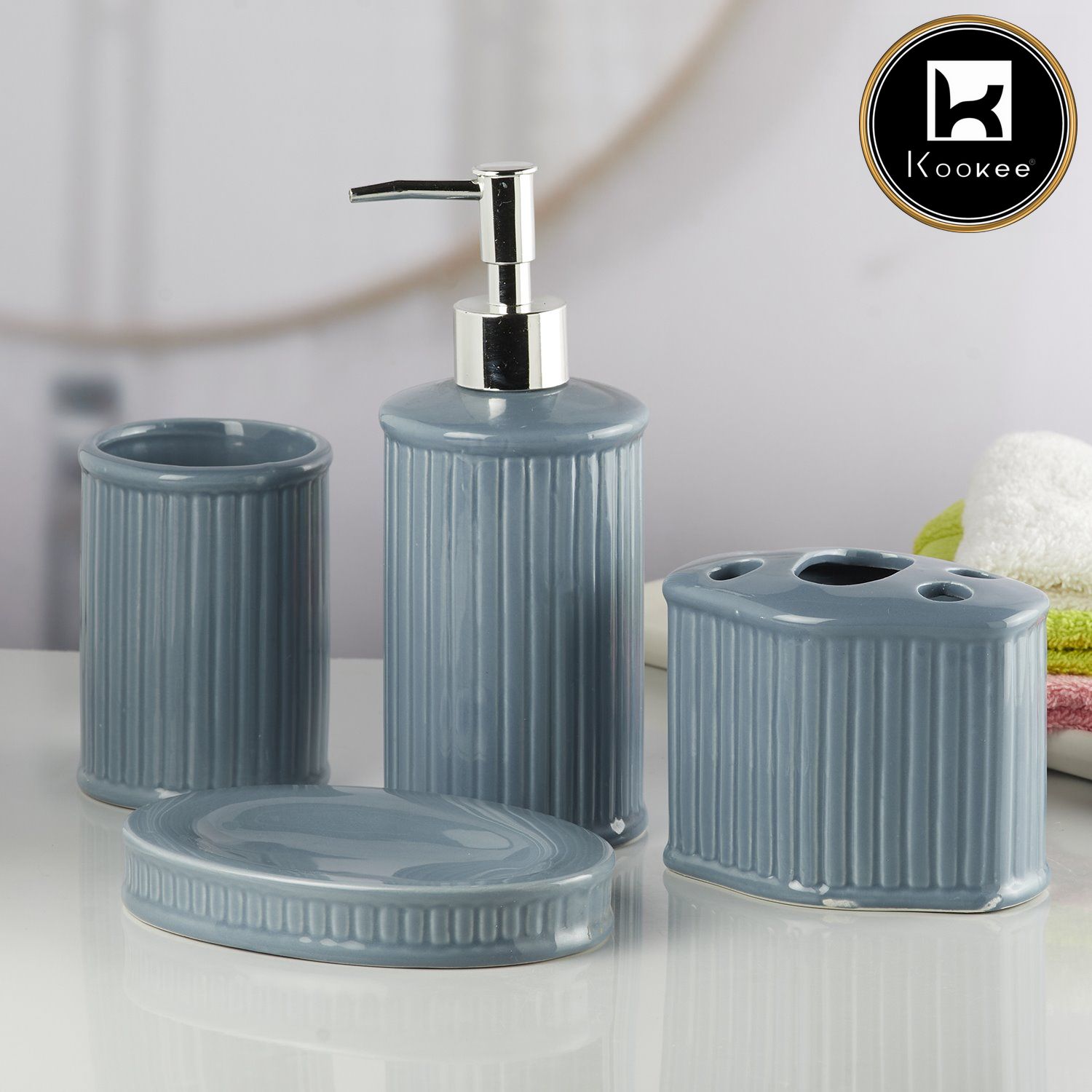 Ceramic Bathroom Set of 4 with Soap Dispenser (8195)