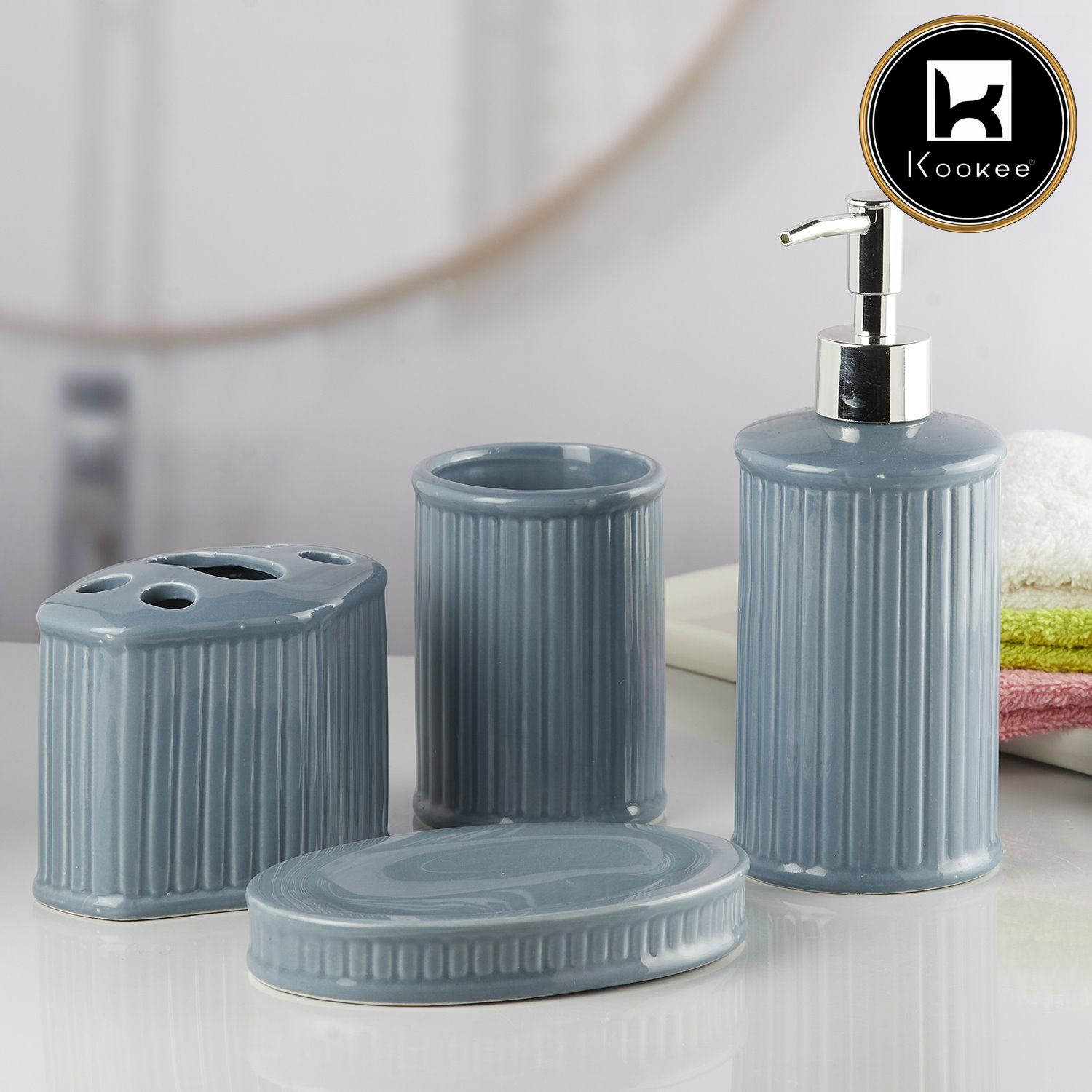 Ceramic Bathroom Set of 4 with Soap Dispenser (8195)