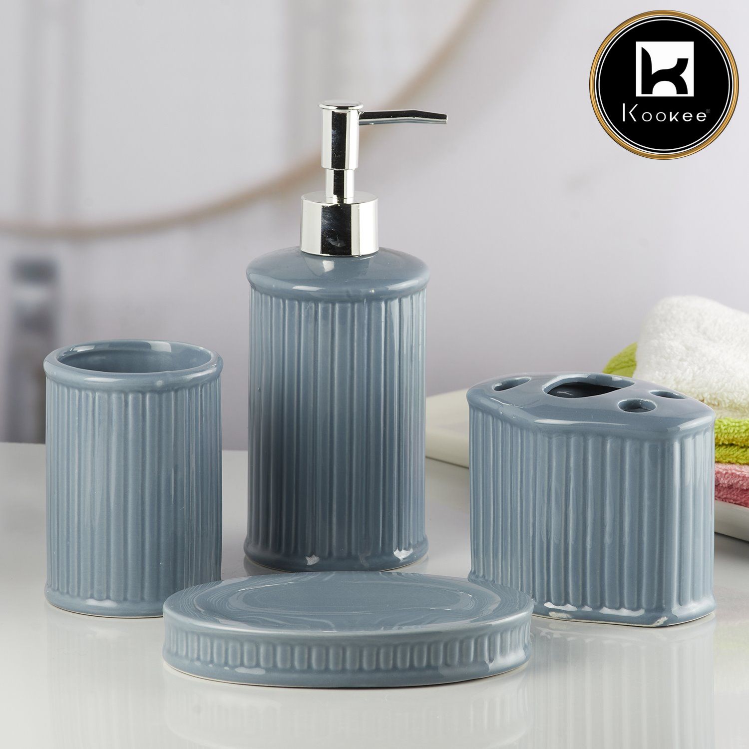 Kookee Ceramic Bathroom Sets, Blue, ART08195