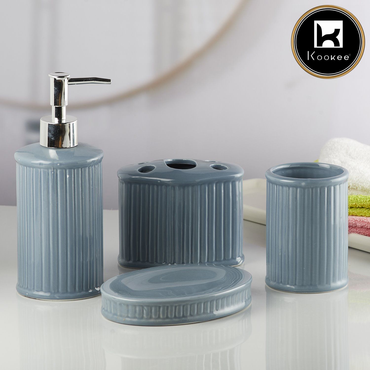 Kookee Ceramic Bathroom Sets, Blue, ART08195