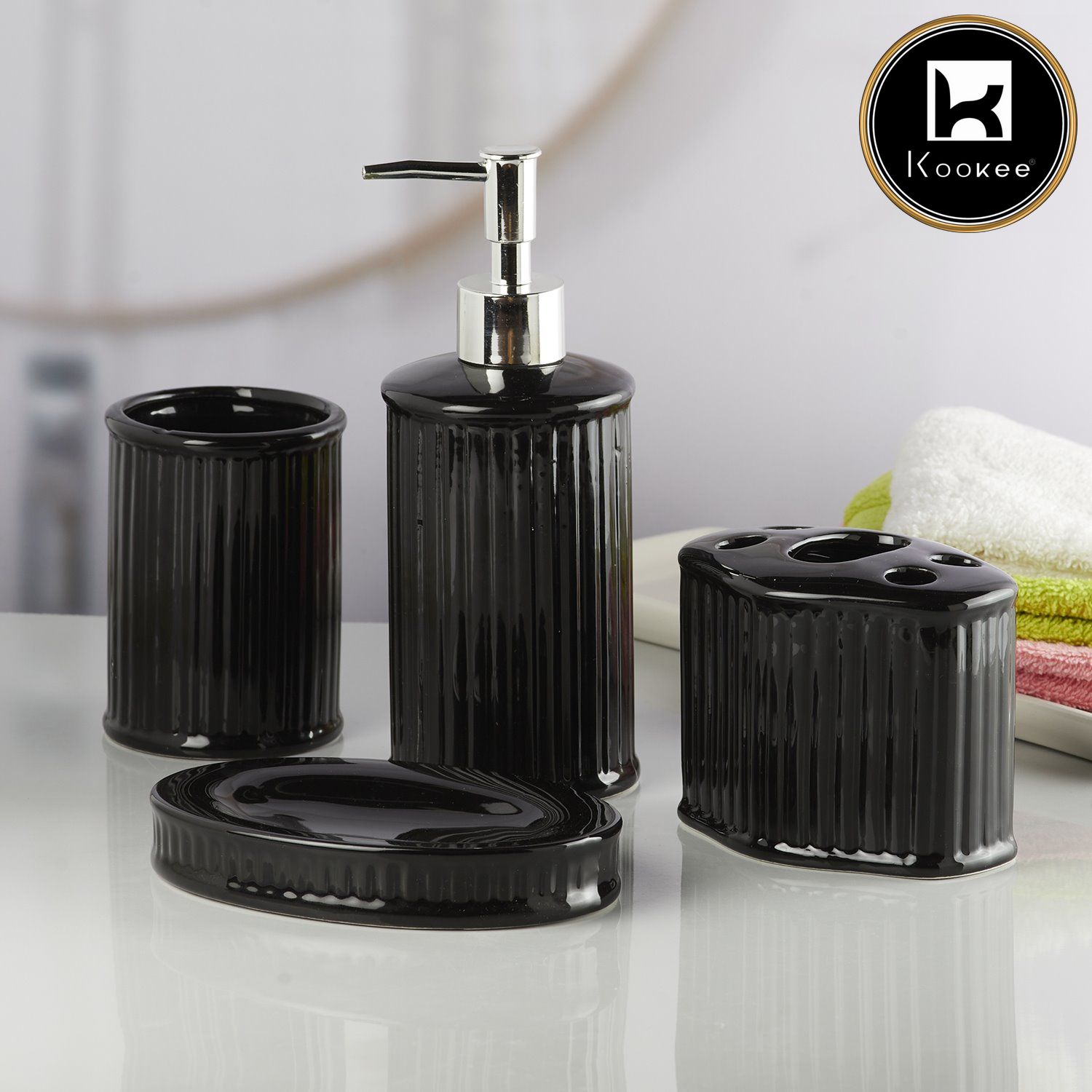 Kookee Ceramic Bathroom Sets, Black, ART08196