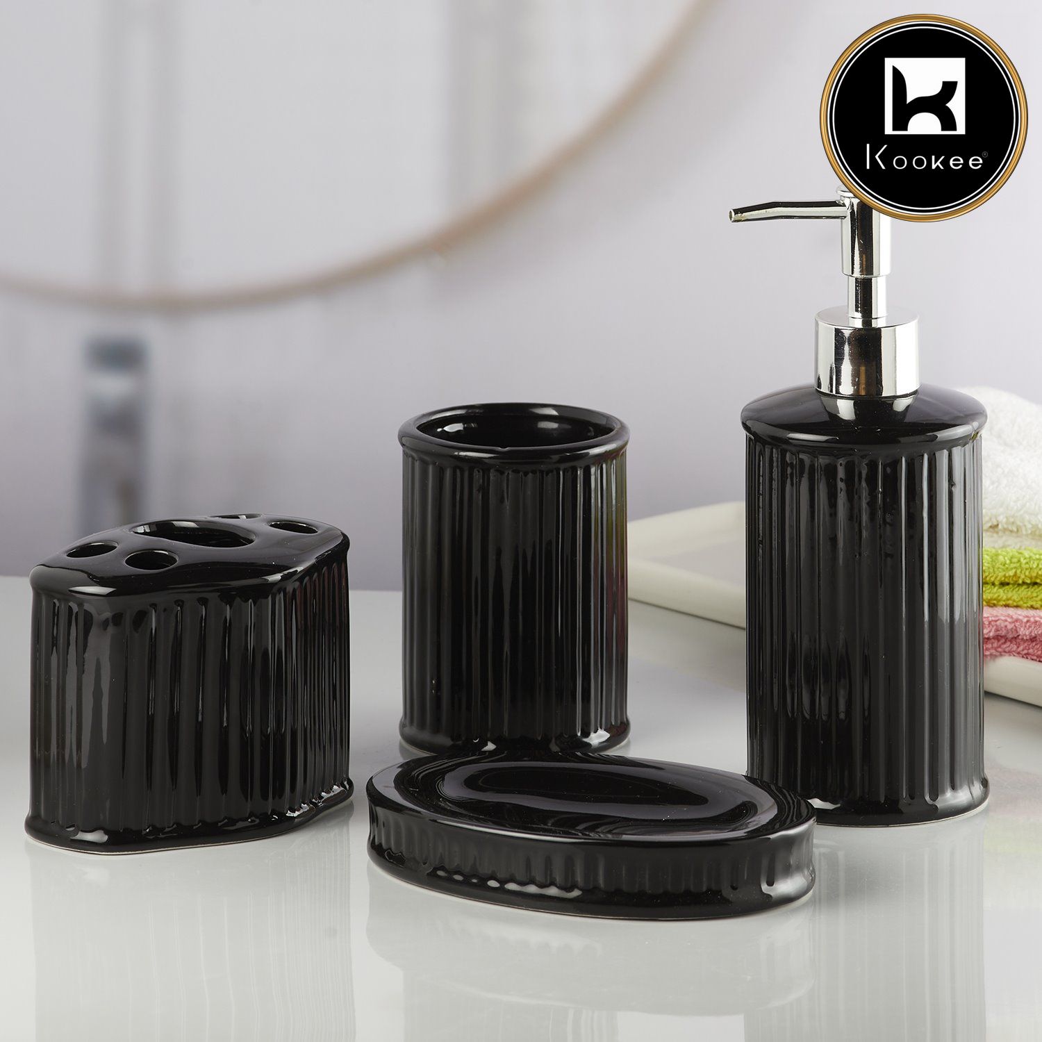 Kookee Ceramic Bathroom Sets, Black, ART08196
