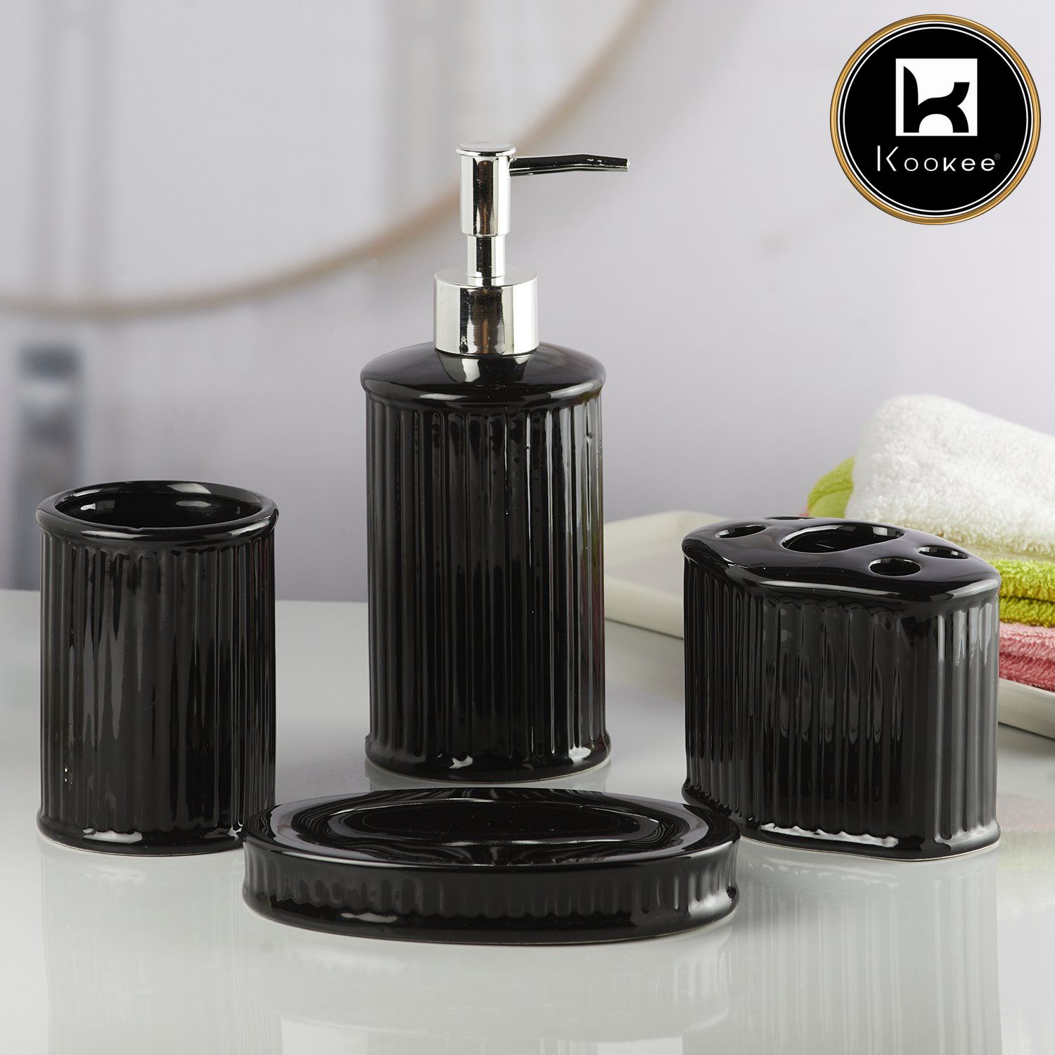 Ceramic Bathroom Set of 4 with Soap Dispenser (V-CBS-109-1)
