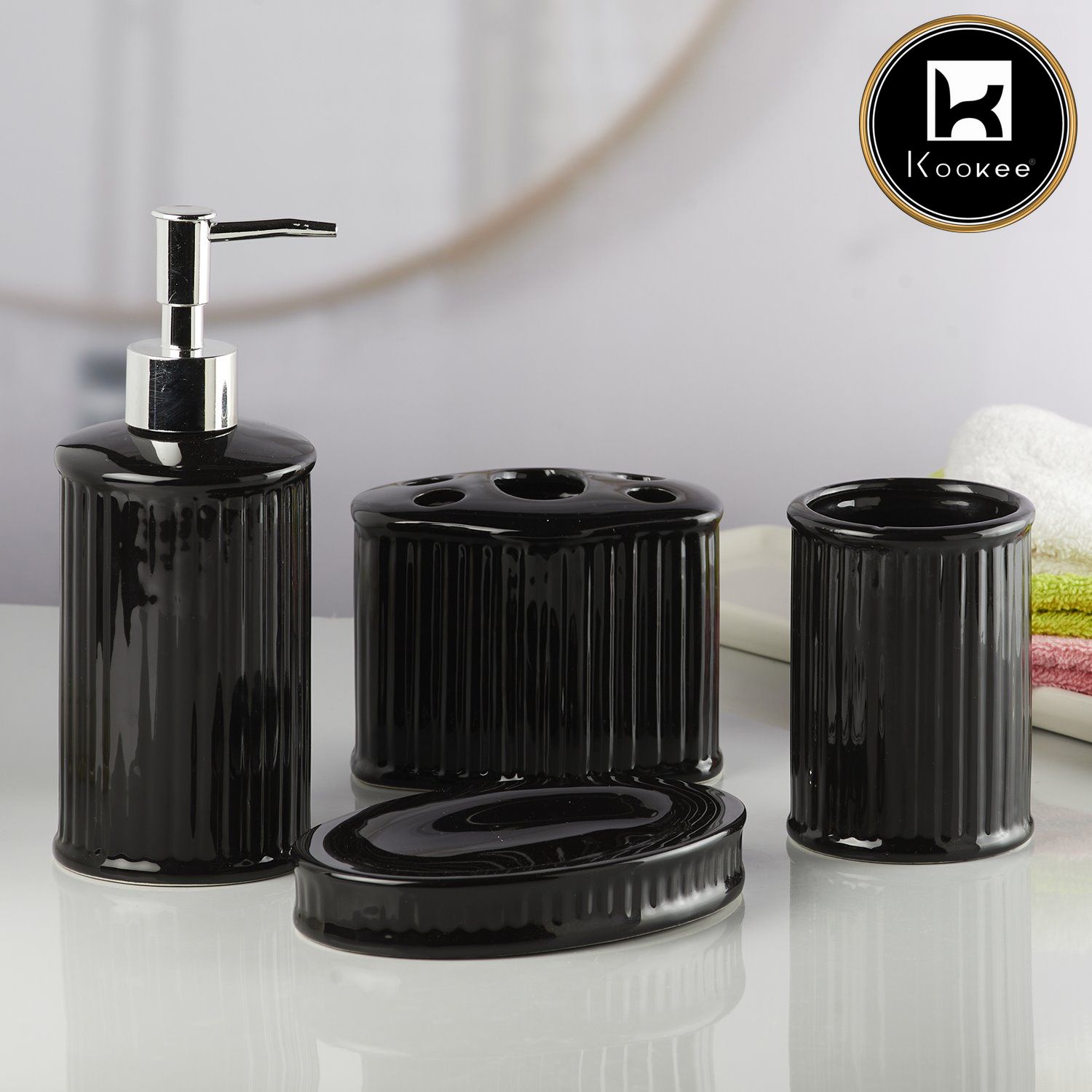 Kookee Ceramic Bathroom Sets, Black, ART08196