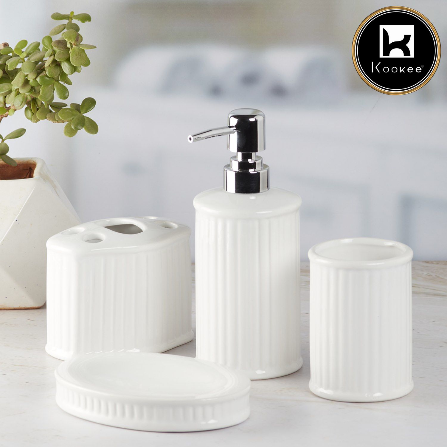 Kookee Ceramic Bathroom Sets, White, ART08197