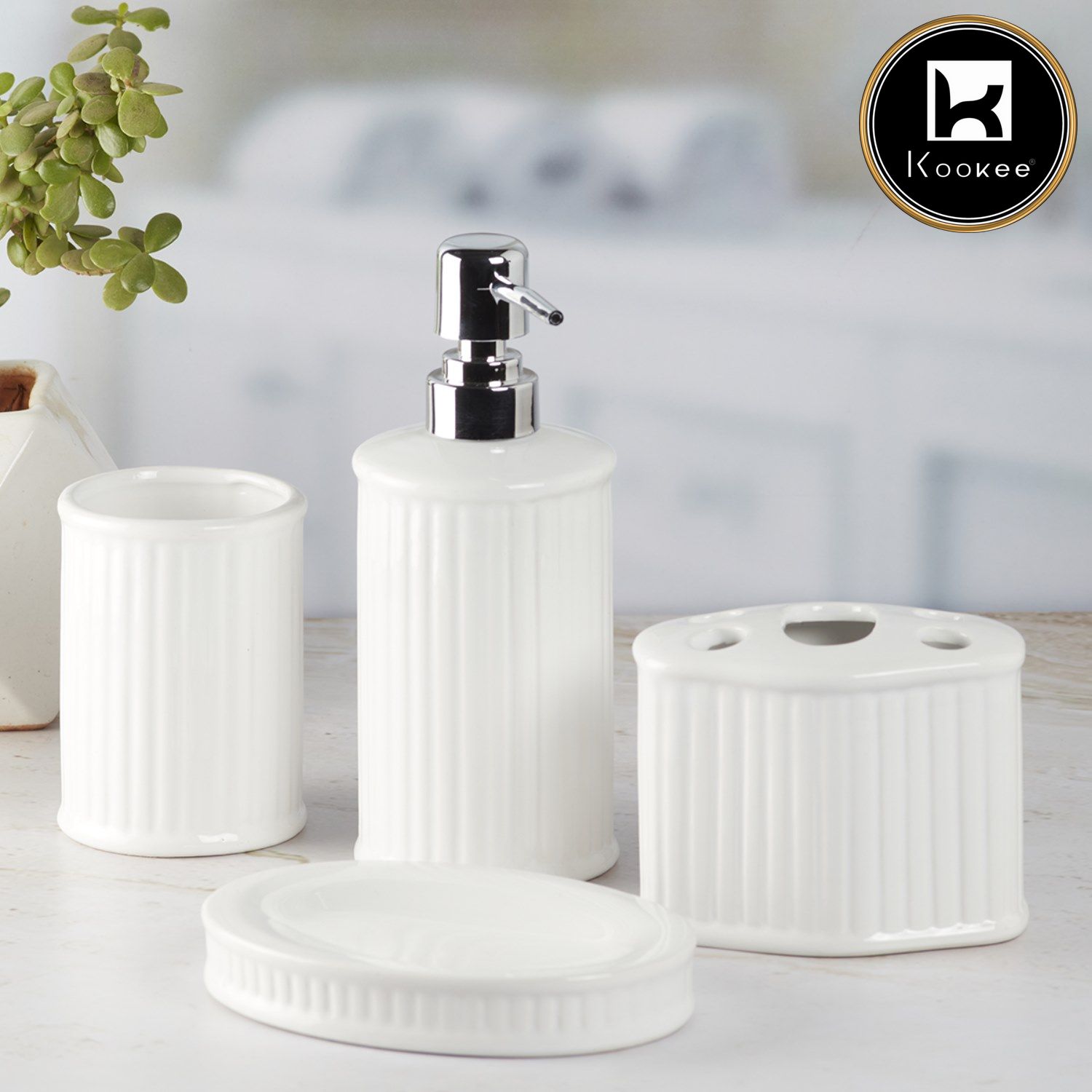 Kookee Ceramic Bathroom Sets, White, ART08197