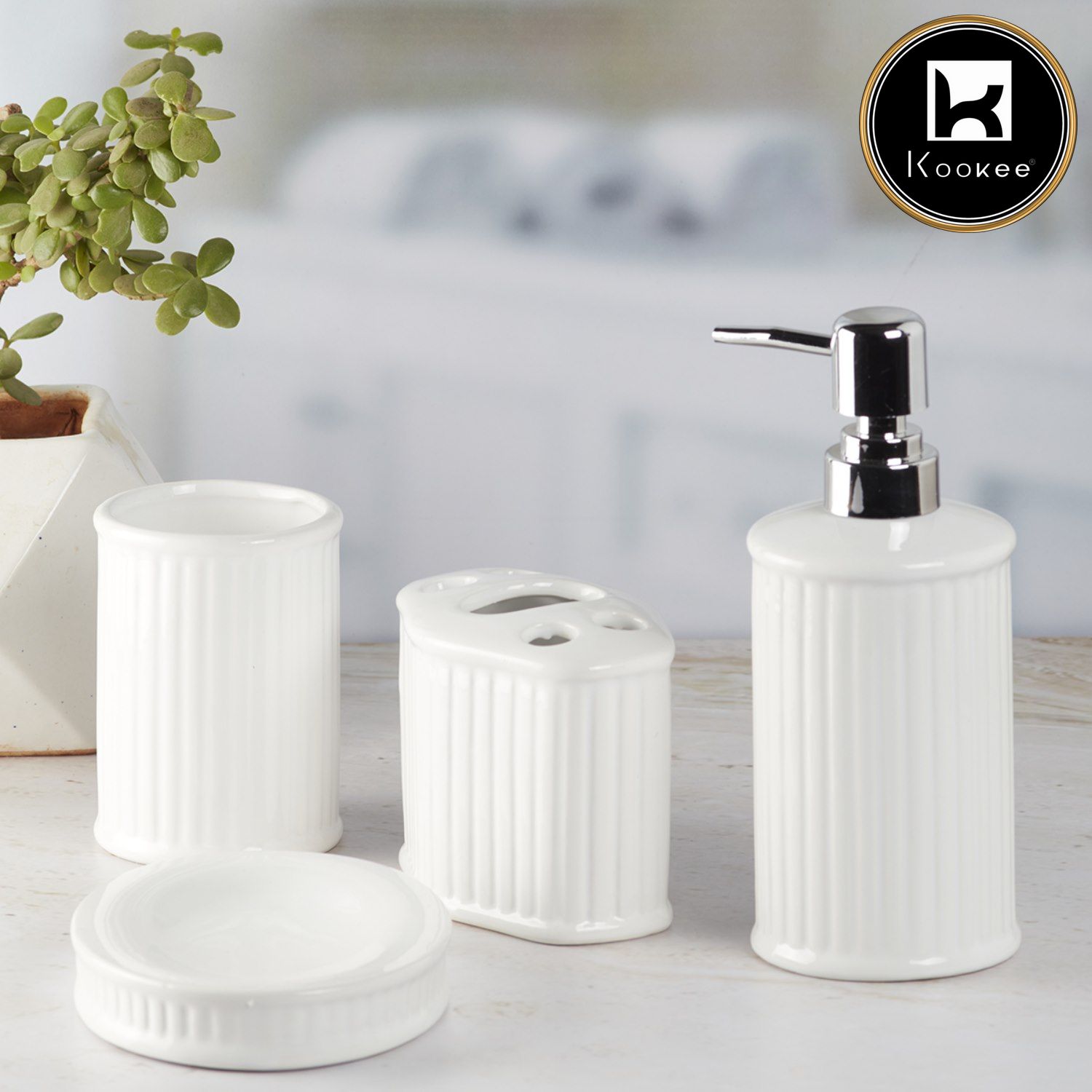 Ceramic Bathroom Set of 4 with Soap Dispenser (8197)