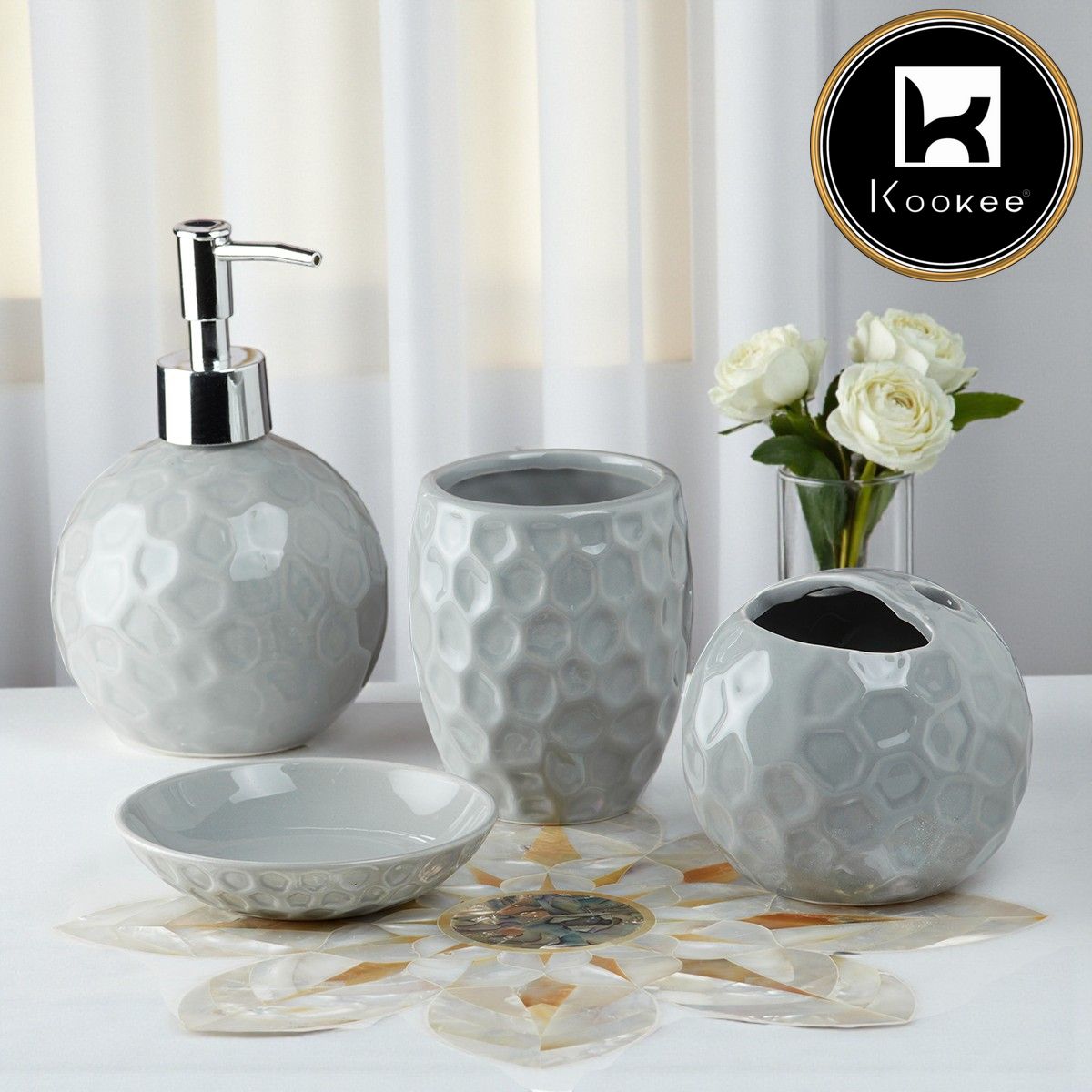 Ceramic Bathroom Set of 4 with Soap Dispenser (8203)
