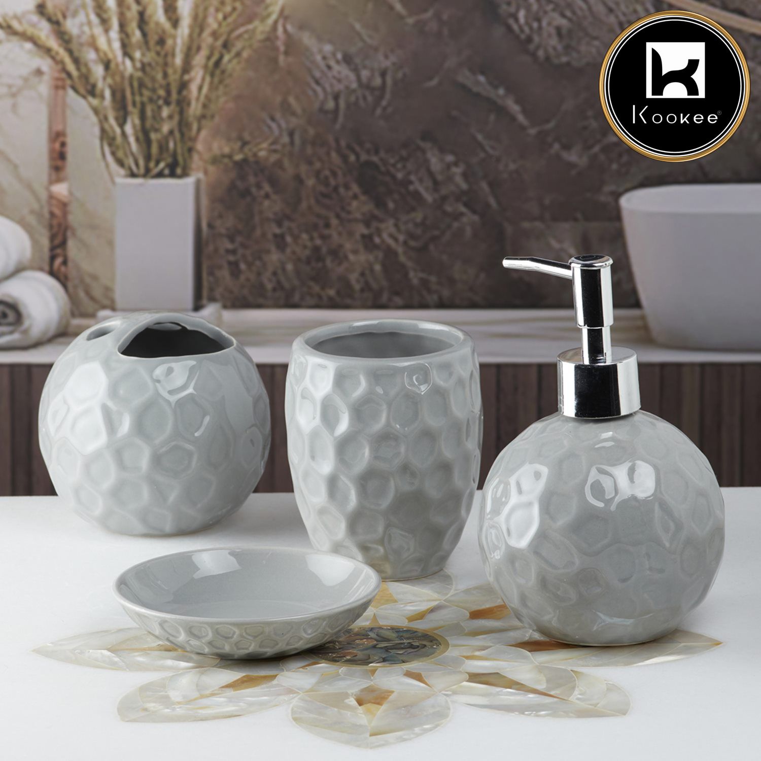 Ceramic Bathroom Set of 4 with Soap Dispenser (8203)