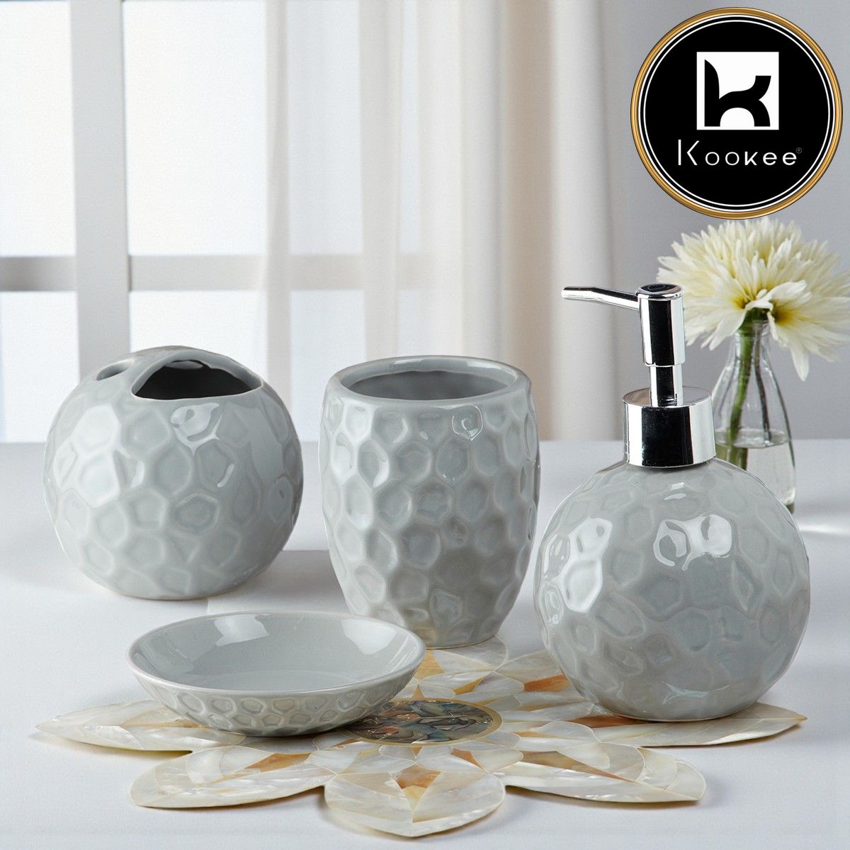 Ceramic Bathroom Set of 4 with Soap Dispenser (8203)