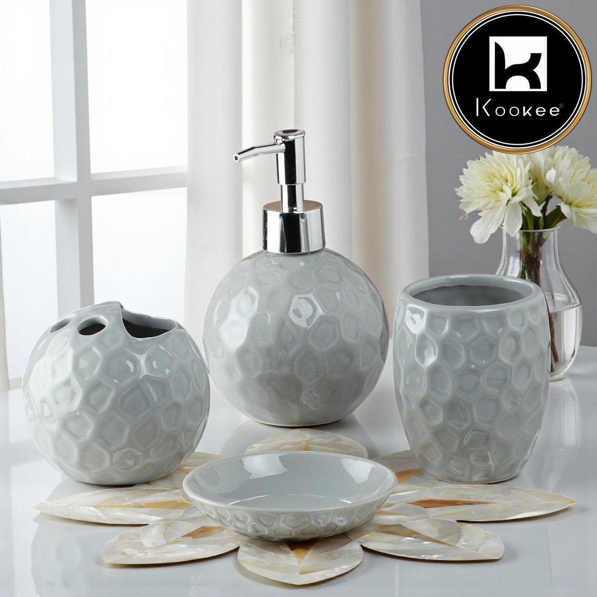 Ceramic Bathroom Set of 4 with Soap Dispenser (8203)