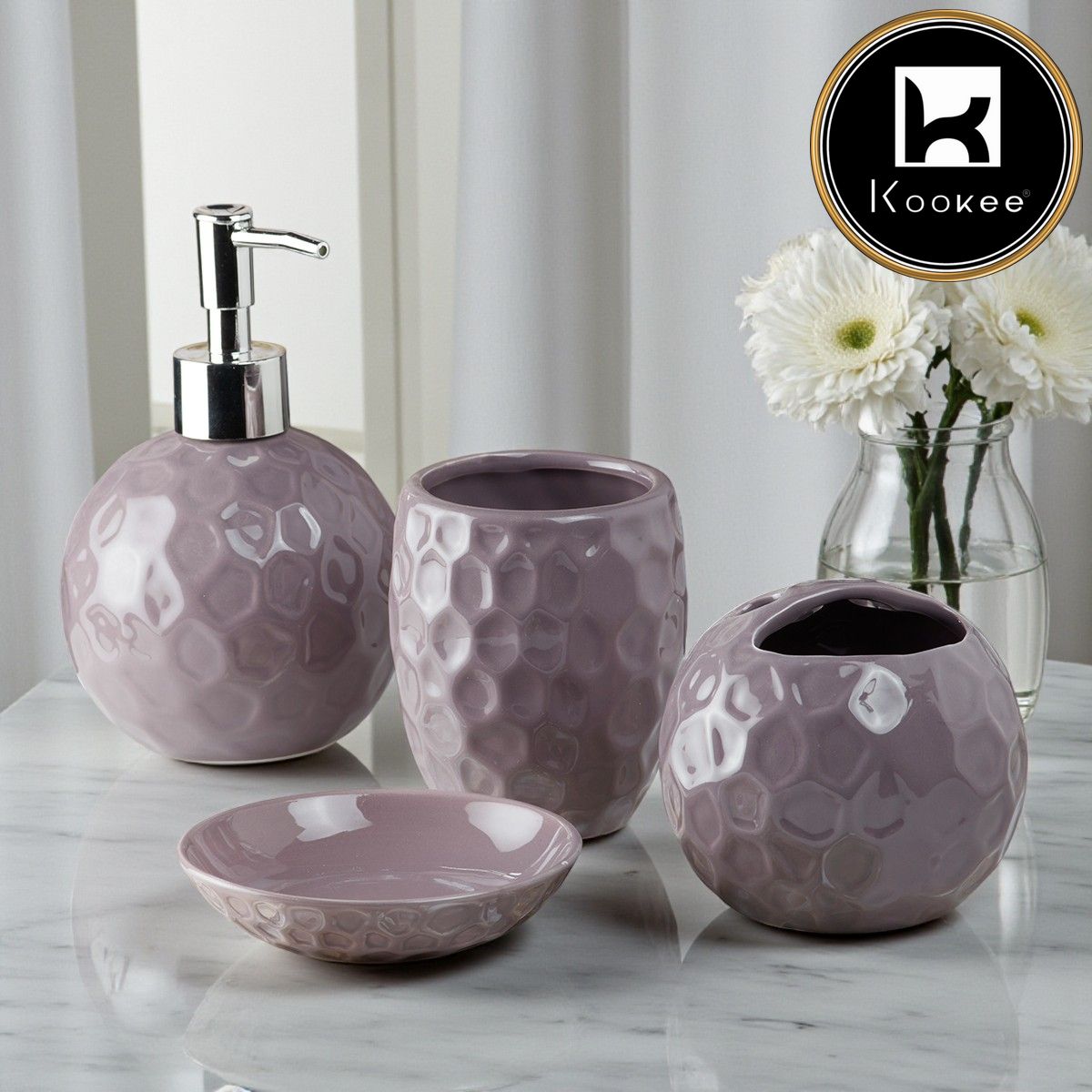 Kookee Ceramic Bathroom Sets, Purple, ART08204
