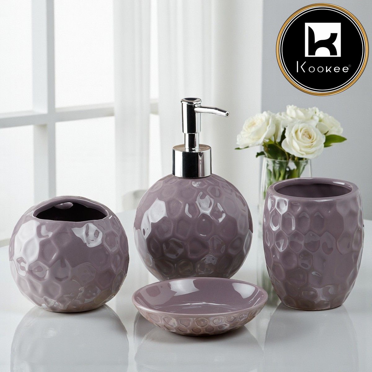 Kookee Ceramic Bathroom Sets, Purple, ART08204