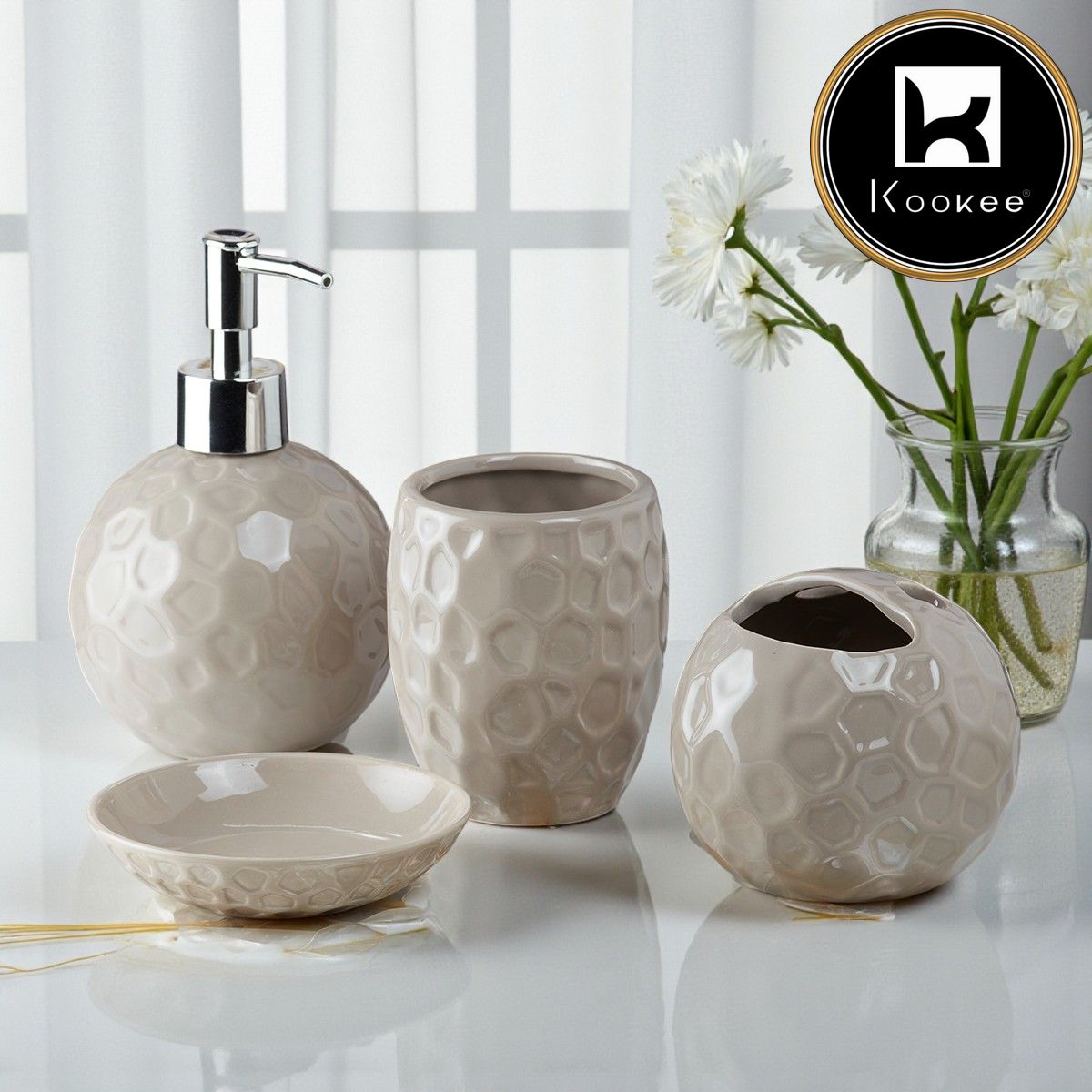 Kookee Ceramic Bathroom Sets, Beige, ART08205