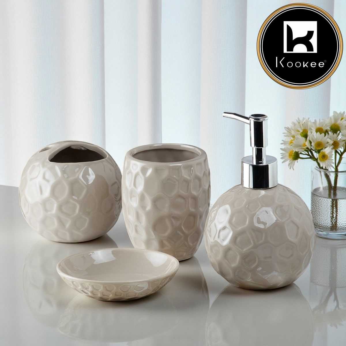 Kookee Ceramic Bathroom Sets, Beige, ART08205