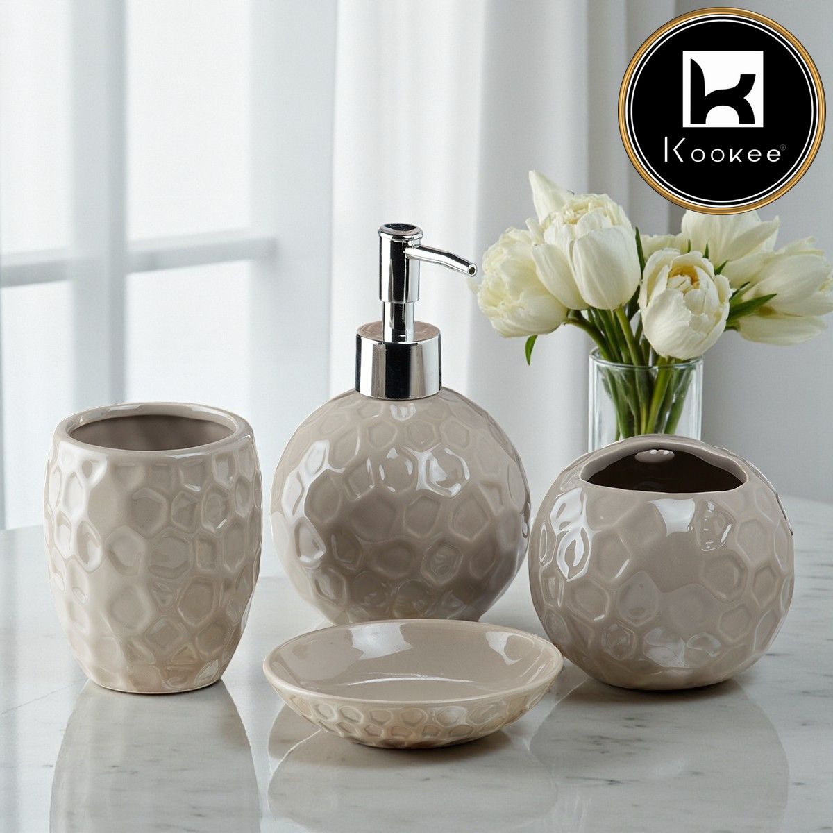Kookee Ceramic Bathroom Sets, Beige, ART08205