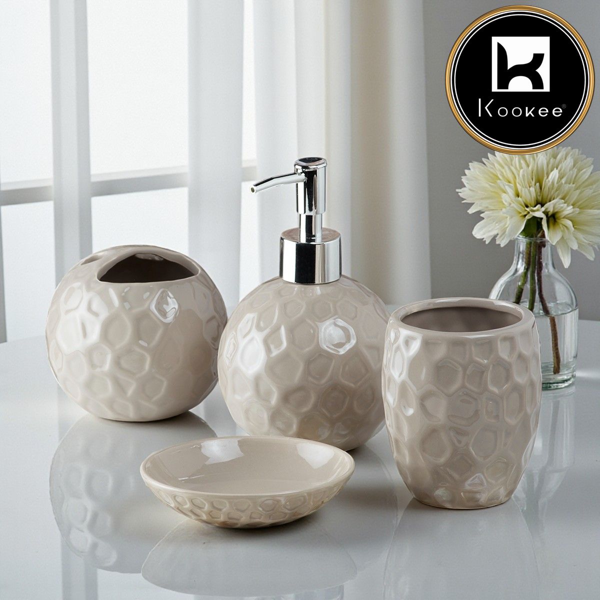Kookee Ceramic Bathroom Sets, Beige, ART08205