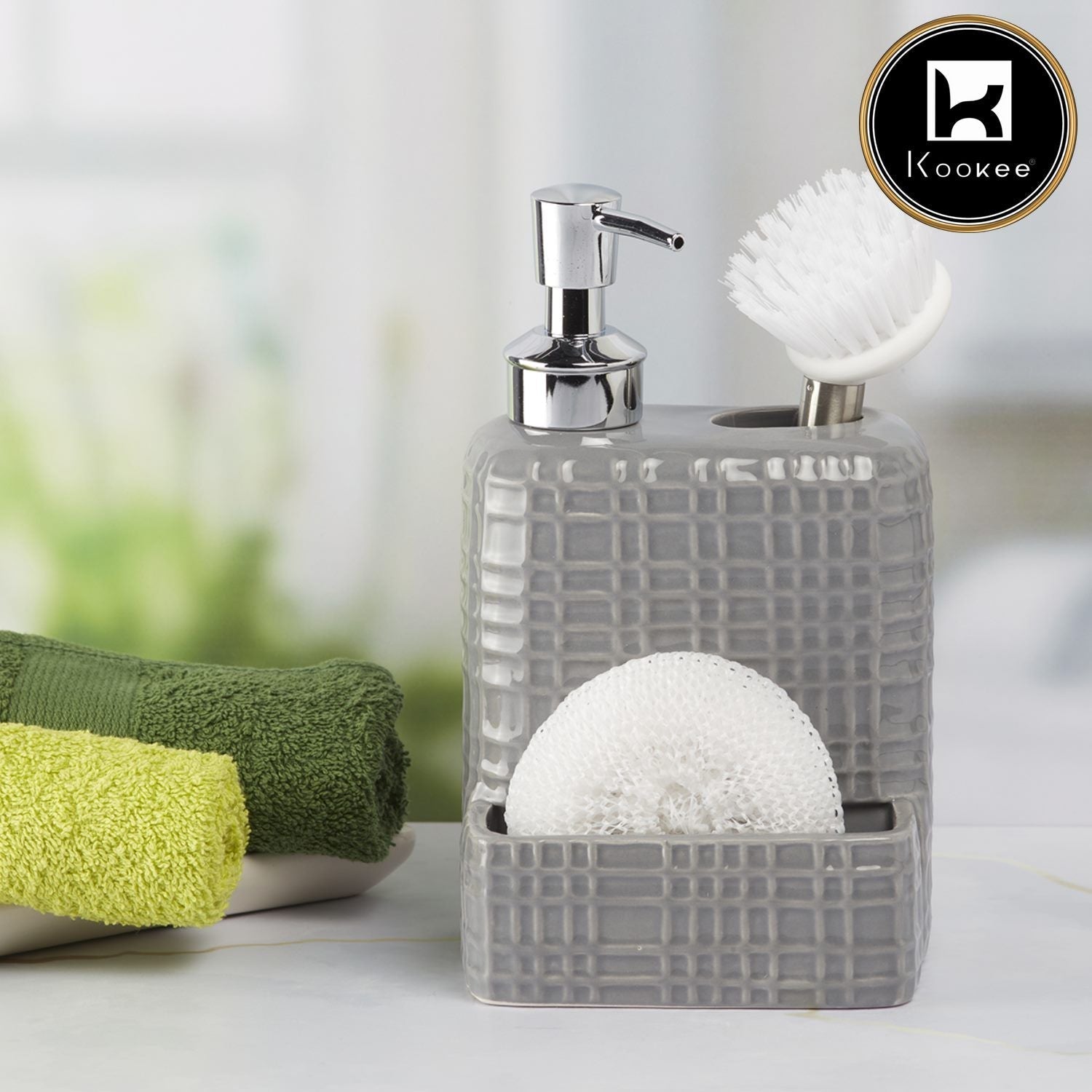 Ceramic Soap Dispenser for handwash for Bathroom, Grey, (Set of 1) (8212)