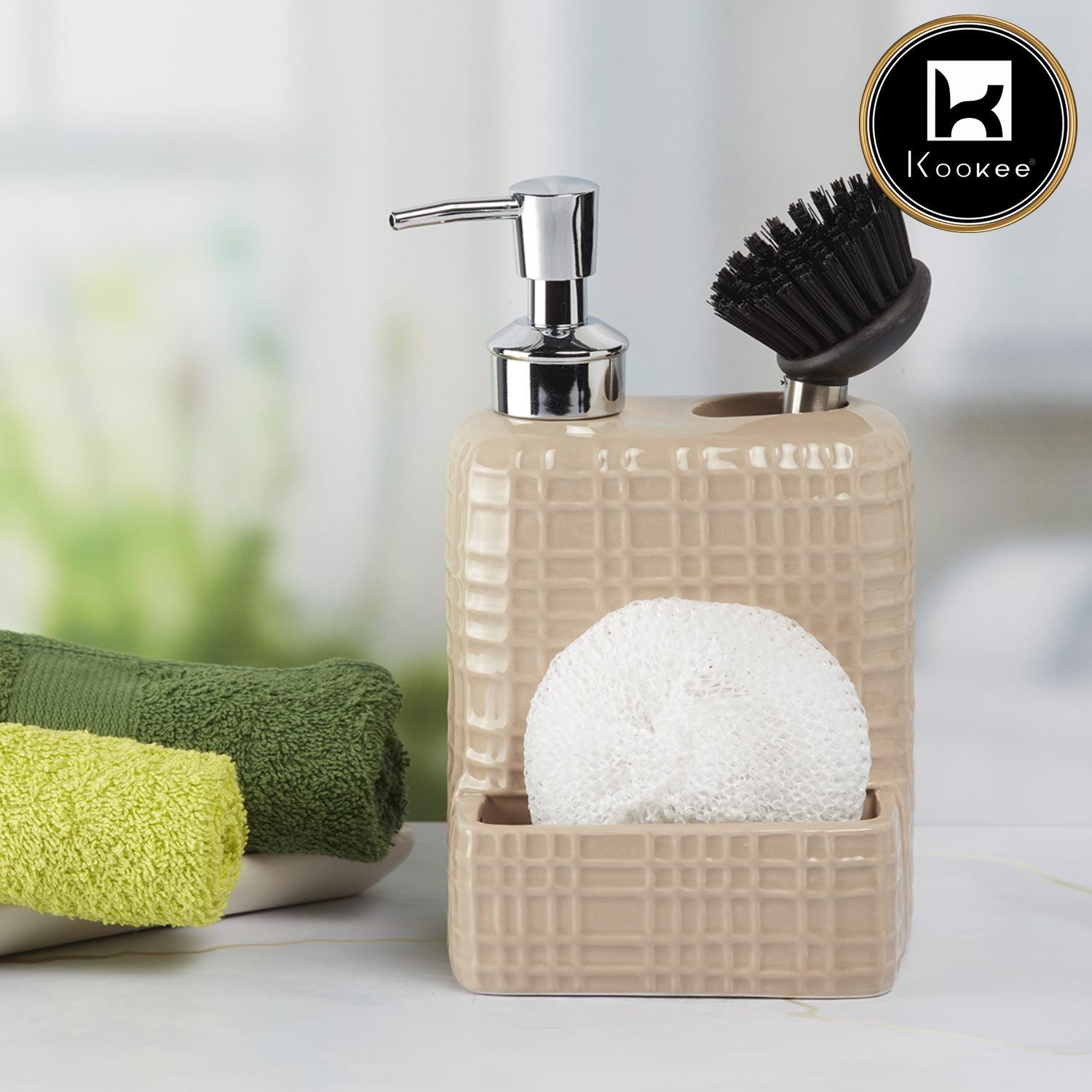 Ceramic Soap Dispenser for handwash for Bathroom, Beige (V-CSD-005-3)