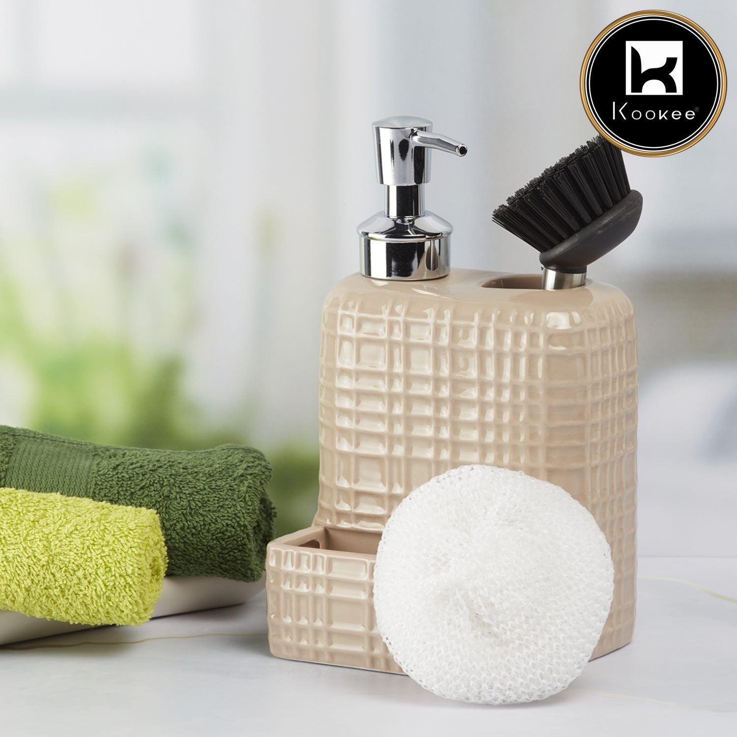 Ceramic Soap Dispenser for handwash for Bathroom, Beige (V-CSD-005-3)