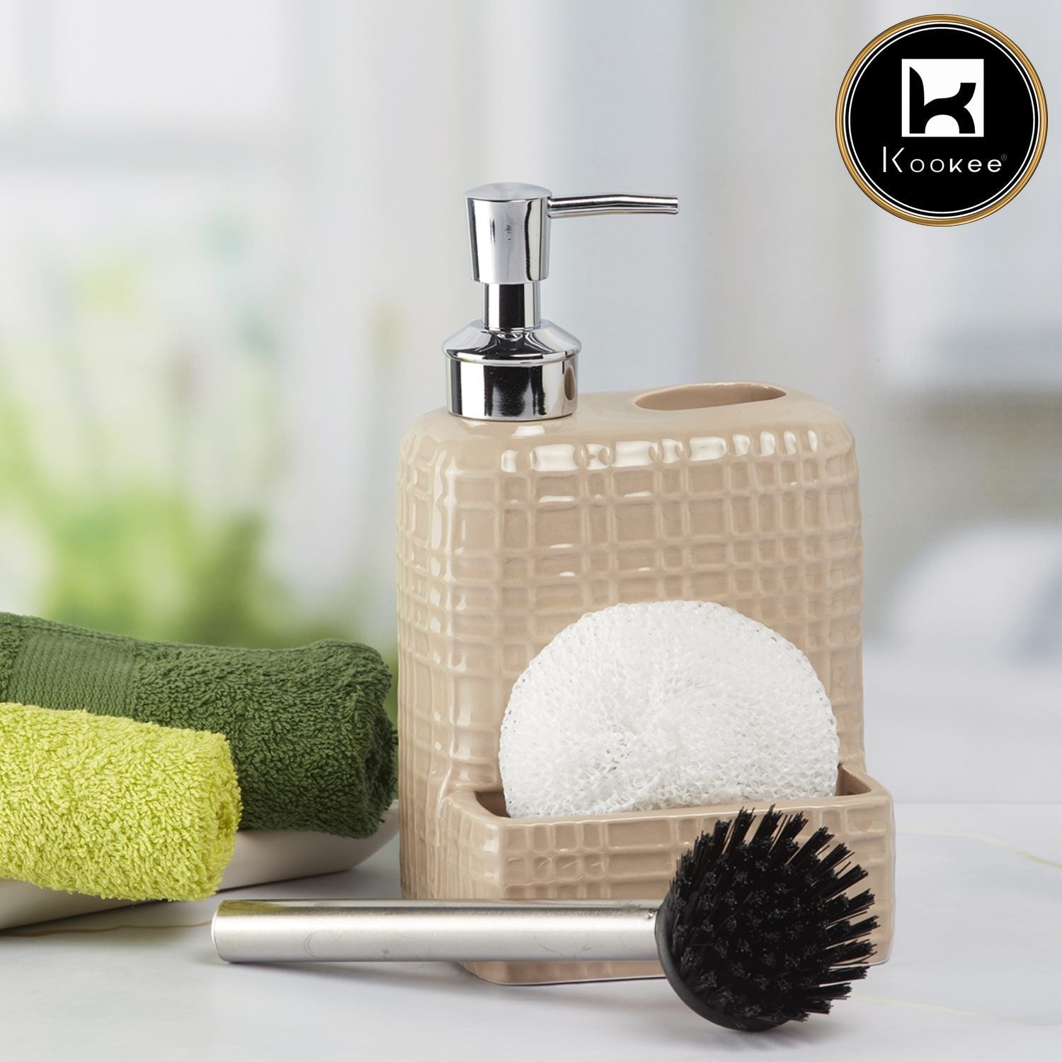 Ceramic Soap Dispenser for handwash for Bathroom, Beige (V-CSD-005-3)