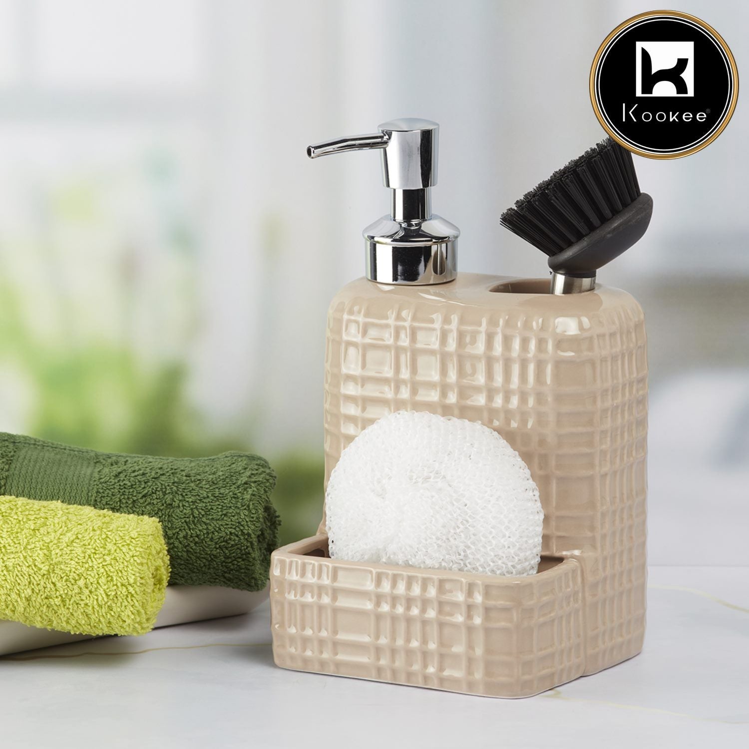 Ceramic Soap Dispenser for handwash for Bathroom, Beige (Set of 1) (8210)